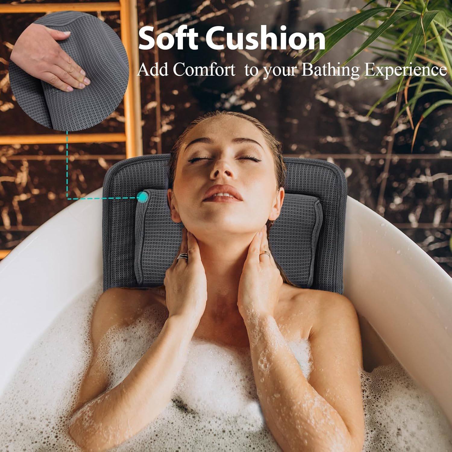 Full Body Bath Pillow with Adjustable Lumbar Roll Pillow Bathtub Cushion with 14 Suction Cups 3D Air Mesh Fit Any Tub Gray Bathroom Accessories image number 1