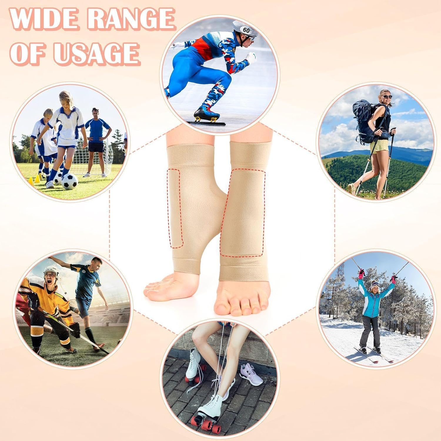 Geyoga 2 Pairs Ice Skating Socks for Women Padded Skate Socks Ankle Protector Skate Guards Ankle Sleeve Pad for Boots, Skates, Splints, Braces image number 5