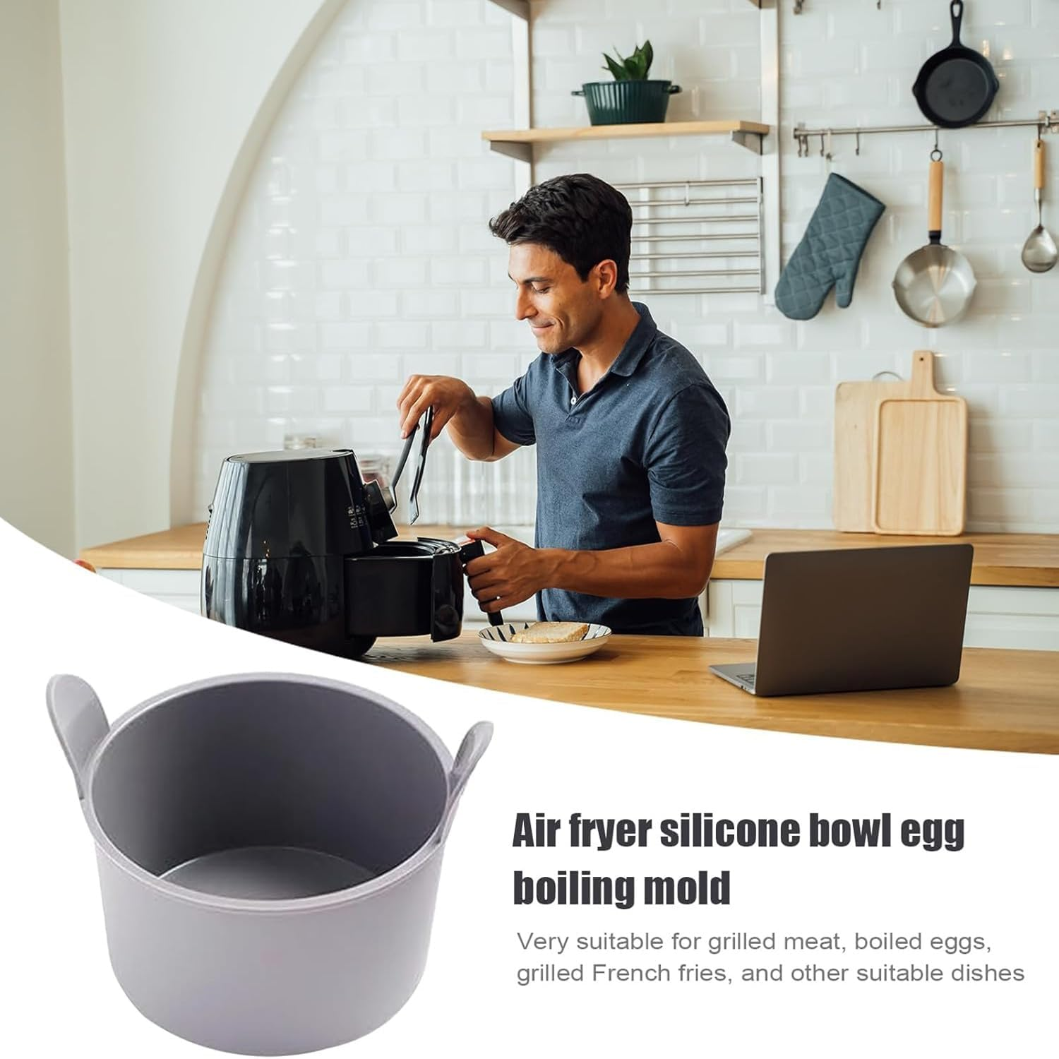 Coehaopike 4 Pcs Ramekins for Air Fryer, Silicone Air Fryer Egg Moulds, Non Stick Egg Poachers, Poached Egg Cup, Baking Cups, Large Muffin Cases for Air Fryer, Kitchen Gadget, Air Fryer Accessories (Grey) image number 4