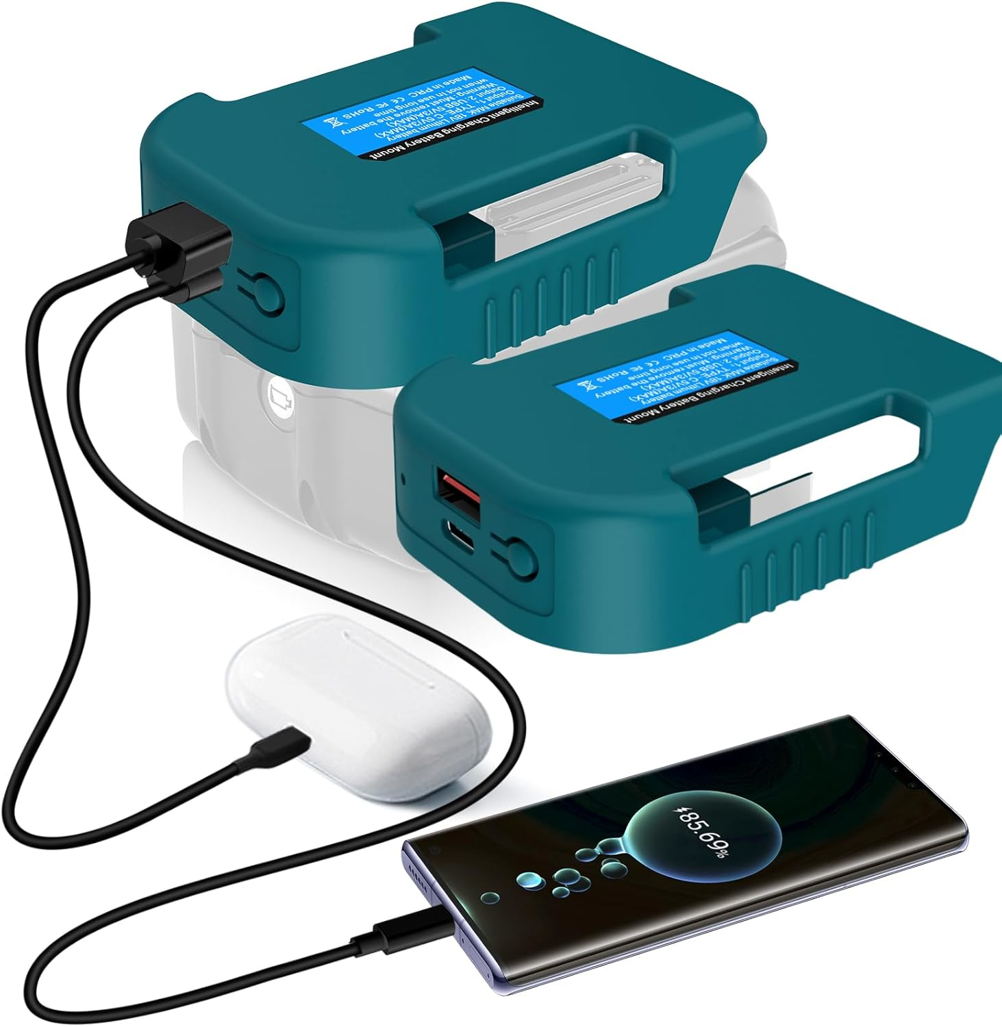 2 Packs USB Charger for Milwaukee 18V M18 Battery, Power Connector with USB and Type-C Charging Interface, Power Wheel Adapter (Adapter Only)