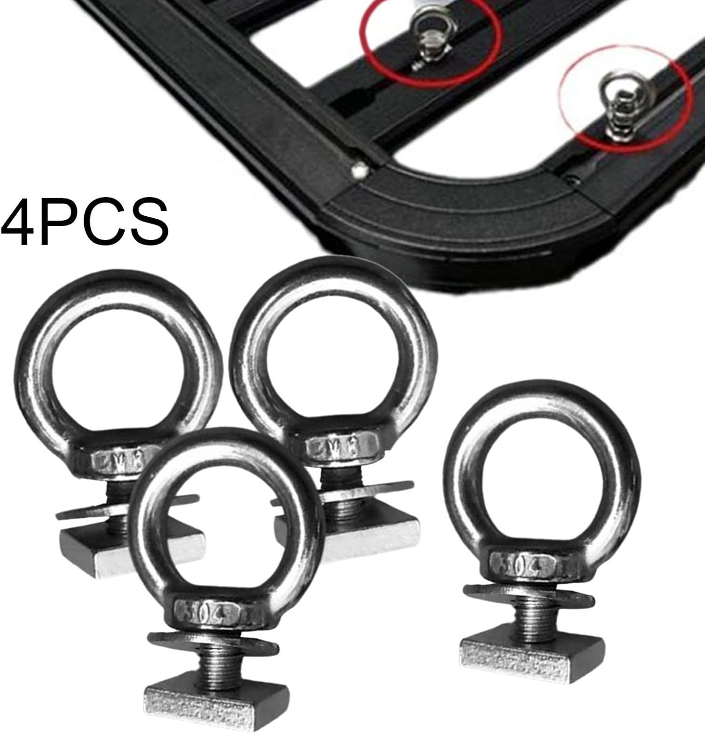 Okiyakusama 4 Pieces Stainless Steel Roof Rack T Bolts T Track Mount Tie down Anchor Heavy Duty Eye Bolt for Hooks Ropes Anchoring