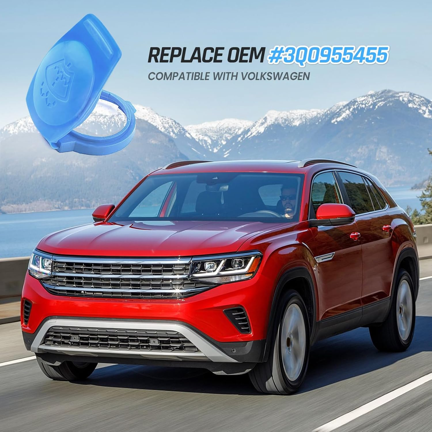 Bestmoy Washer Fluid Cap for Car Windshield, OEM#3Q0955455 Replacement Windshield Wiper Fluid Cap, Water Bottle Cover for Car Accessories, Compatible with VW Atlas, GTI, Tiguan, Jetta image number 2