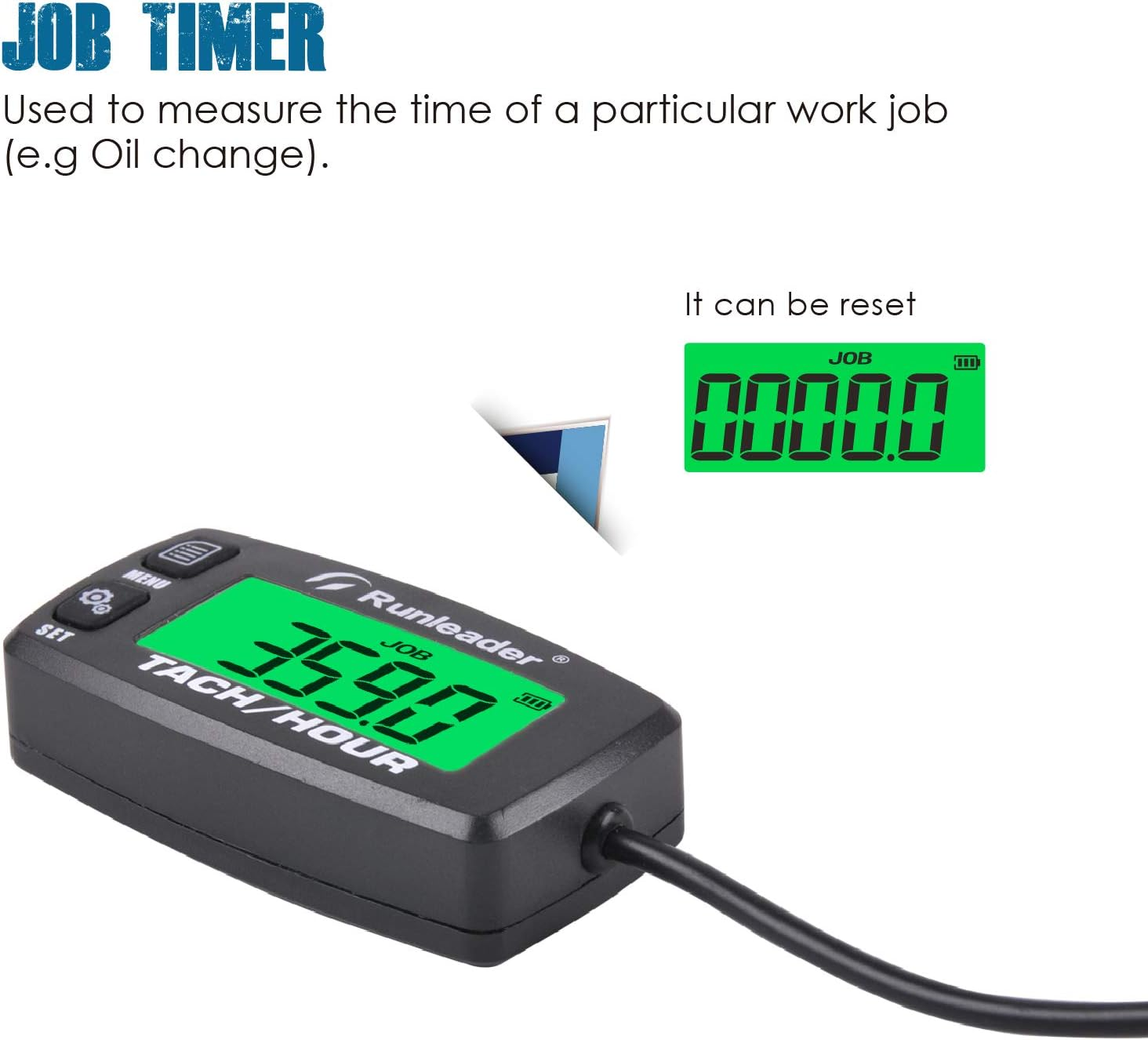 Runleader Digital Engine Hour Meter, Maintenance Reminder Tachometer for Riding Lawn Mower Tractor Generator Chainsaws Marine ATV Motorcycle Snowmobile Compressor and Gas Powered Equipment (Button-Bk)