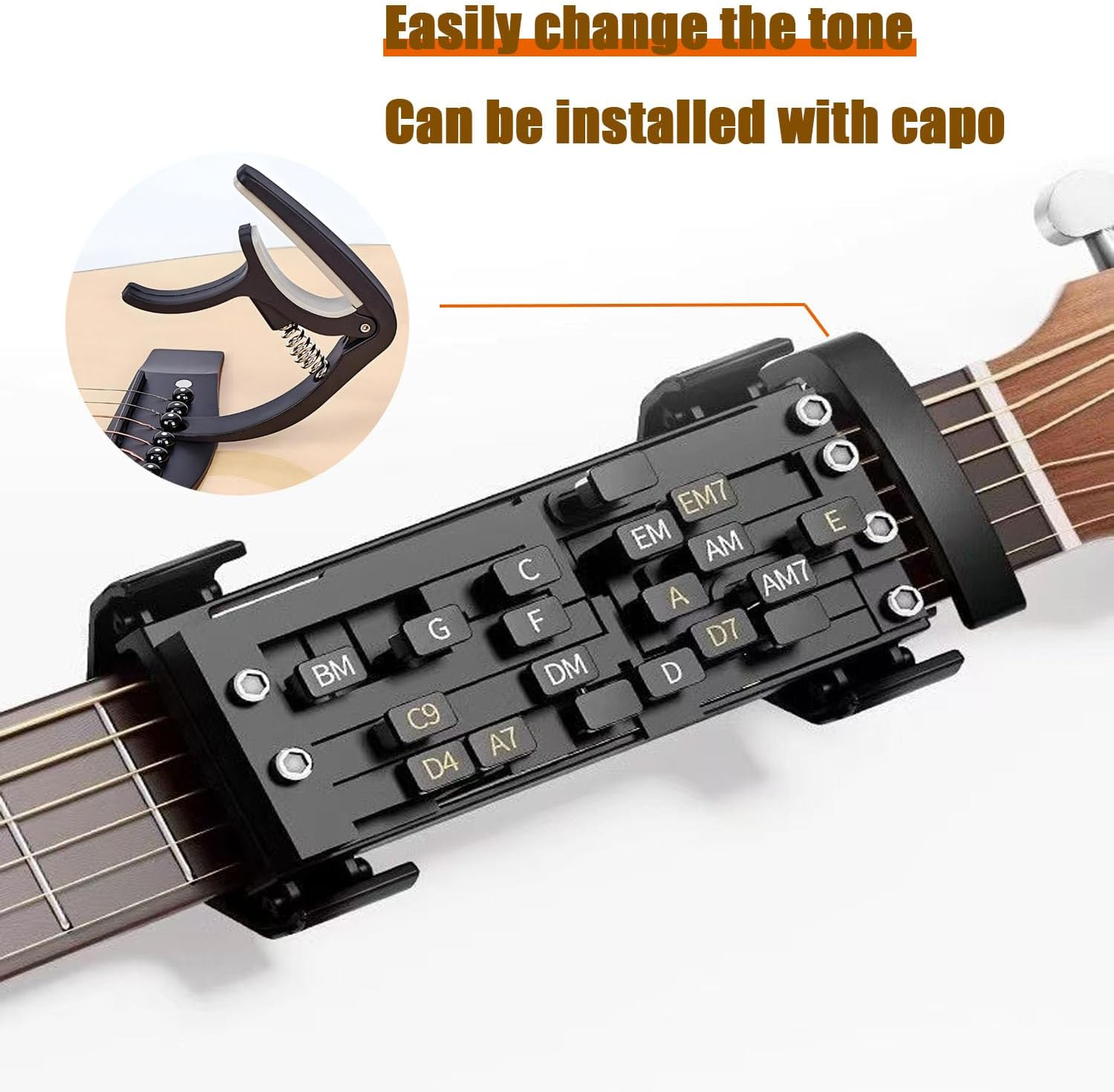 Shengsenfu Guitar Chord Helper, Practical Guitar Trainer Tool Guitar Learning Tools Guitar Chord Practicetool Guitar Chord Presser Guitar Chord Trainer Attachment Reusable Guitar Aid Chordtool (Brown) image number 1