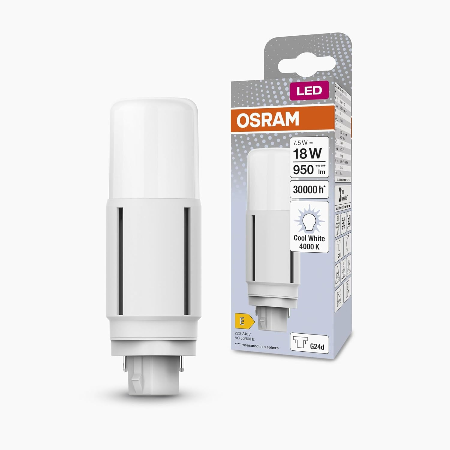 OSRAM Dulux LED D10 EM, G24D-1, 5W, 600Lm, 4000K, Cool White Light Colour, Targeted Lighting Thanks to Rotating End Cap, LED Replacement for Classic Compact Fluorescent Lamps with G24D-1 Socket