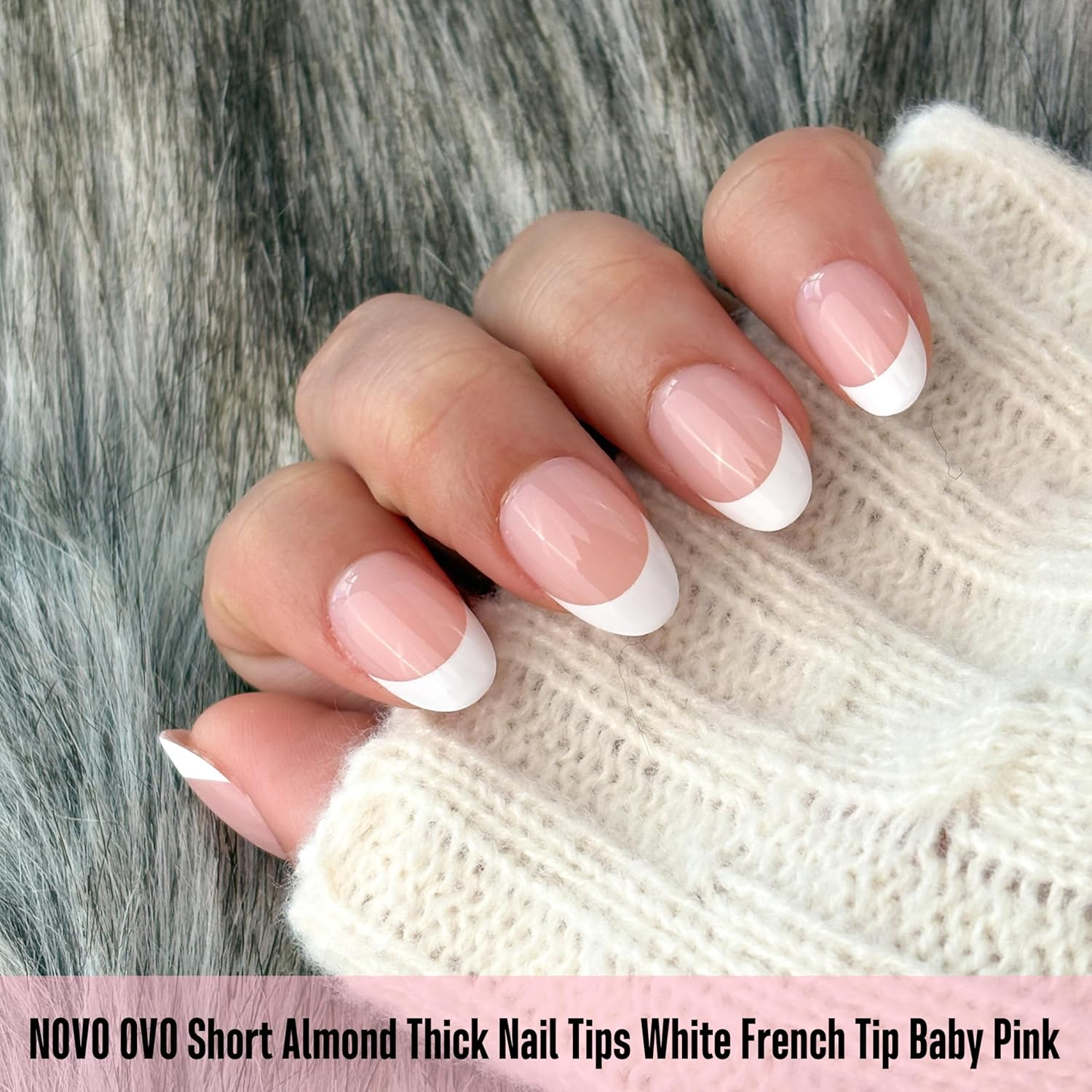 NOVO OVO Extra Short White French Tip Almond Nail Tips, Press on Baby Pink, Thick Short Almond Nail Tips, Soft Gel Nails for Extension, Need Builder Gel for DIY X 16 Sizes, Pack of 224 - Almond Extra Short Thick Nail Tips 224_Eu image number 5