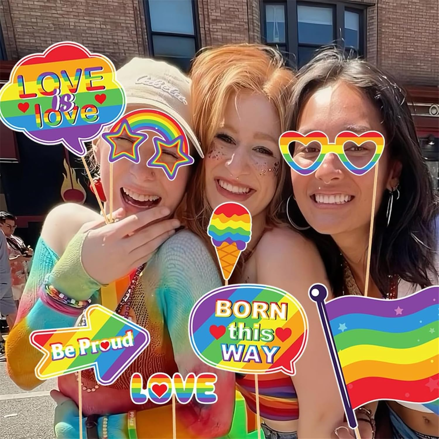30 Pcs Pride Month Rainbow Photo Booth Props, LGBTQ Love Is Love Paper Selfie Props for Pride Month Party Decoration, Gay Lesbian Party Favors image number 3