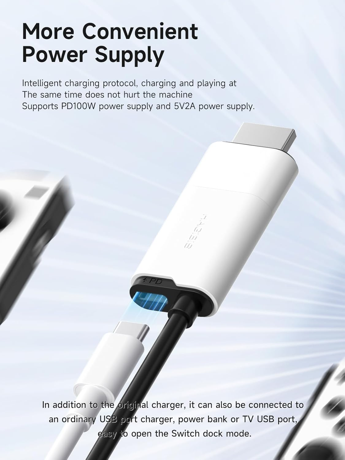 Hagibis Switch Dock for Nintendo Switch OLED, USB C to HDMI Cable Adapter with 4K@60Hz HDMI, 100W Power Delivery, Type-C to HDMI Adapter for Laptop, Tablet, Steamdeck, ROG Ally (White 60Hz) image number 6