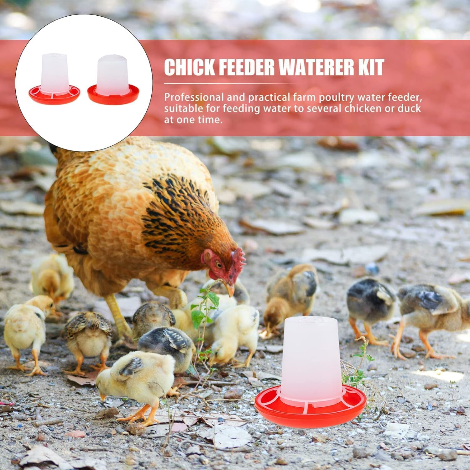 Xinghonyac Chick Feeder and Drinker Kit, Poultry Breeding Feeder Water Feeder, Plastic Automatic Feeding and Watering Feeder for Chicks, Ducks, Gooses image number 1