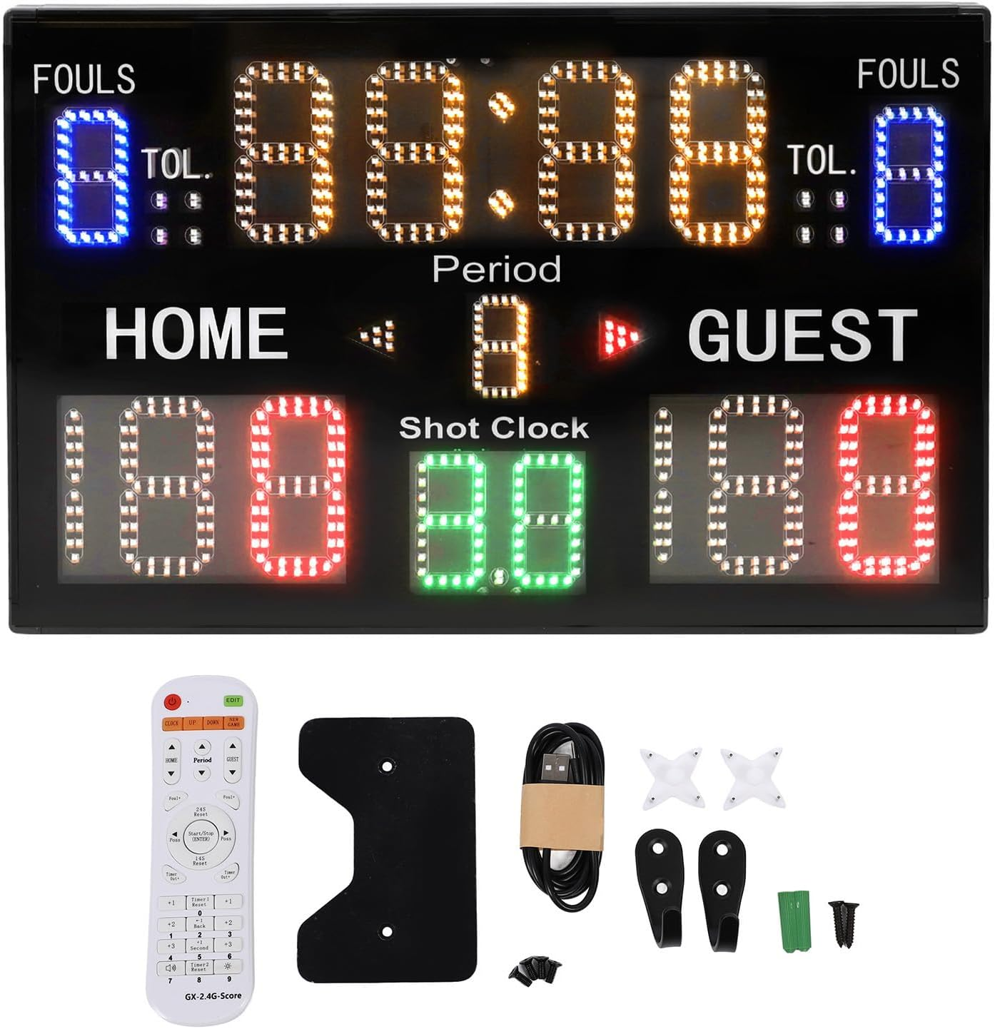 Electronic Basketball Scoreboard, 15 Digits High Brightness Multifunctional Digital Scoreboard Built in Speaker Editable Portable Score Keeper with Remote Control image number 6