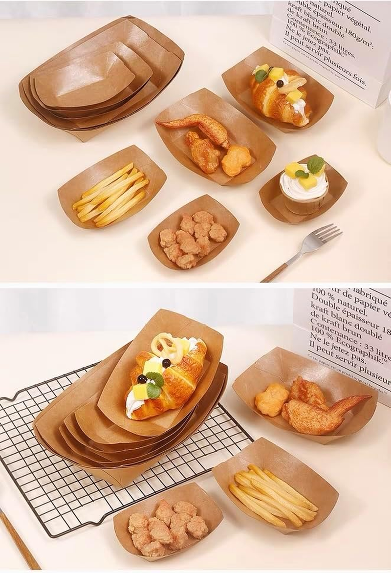 YC-GREHUN 100 Pcs Disposable Brown Kraft Paper Food Tray for French Fries and Nachos, BBQ Popcorn Party, Picnic and Wedding Party Snack Food Serving Tray image number 6
