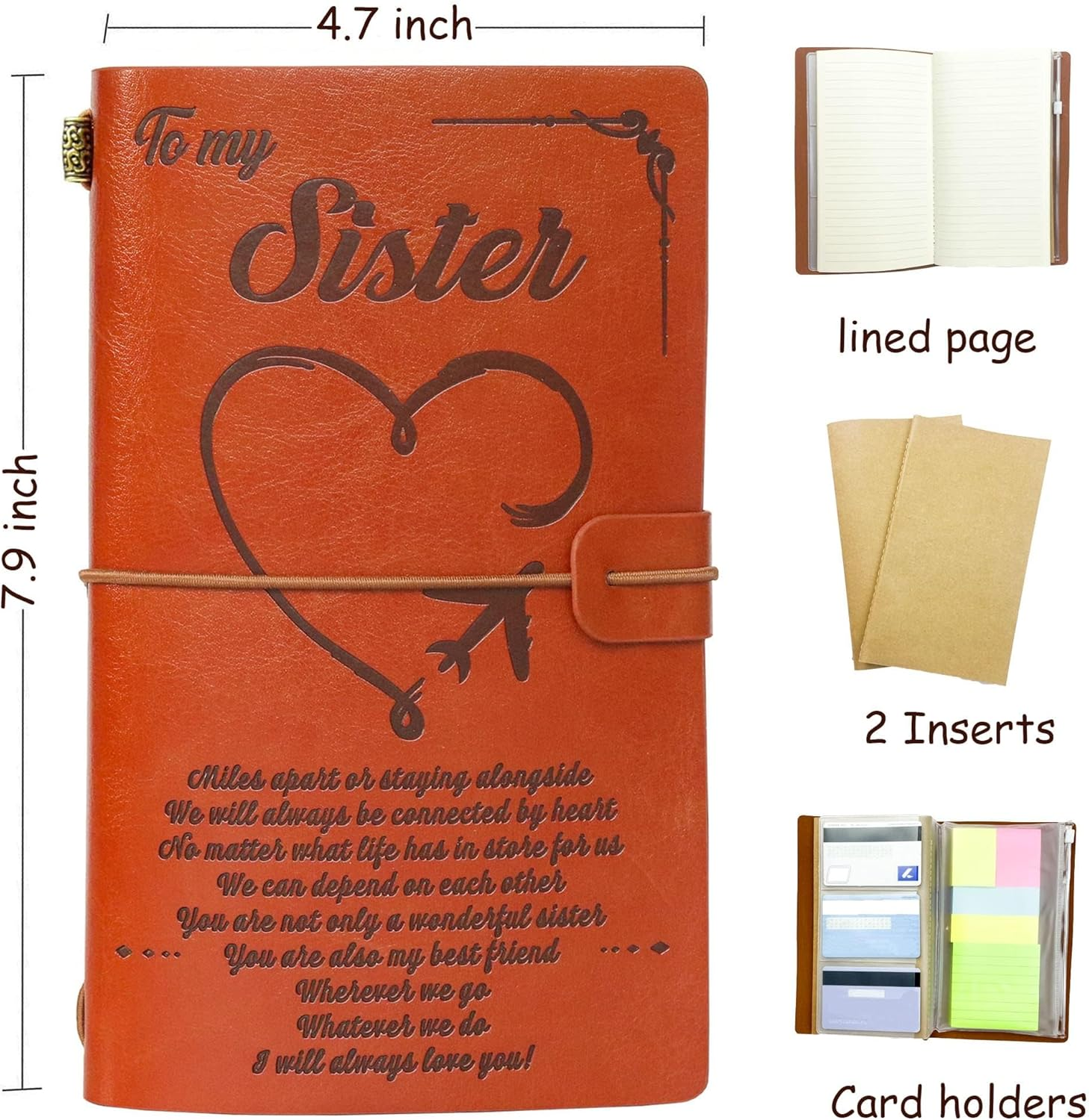 To My Sister Leather Journal I Will Always Love You 140 Page Special Edition Notebook Sister'S Birthday Present for Sister Graduation Back to School Gift Refillable Travel Journal Diary Sketchbook image number 2
