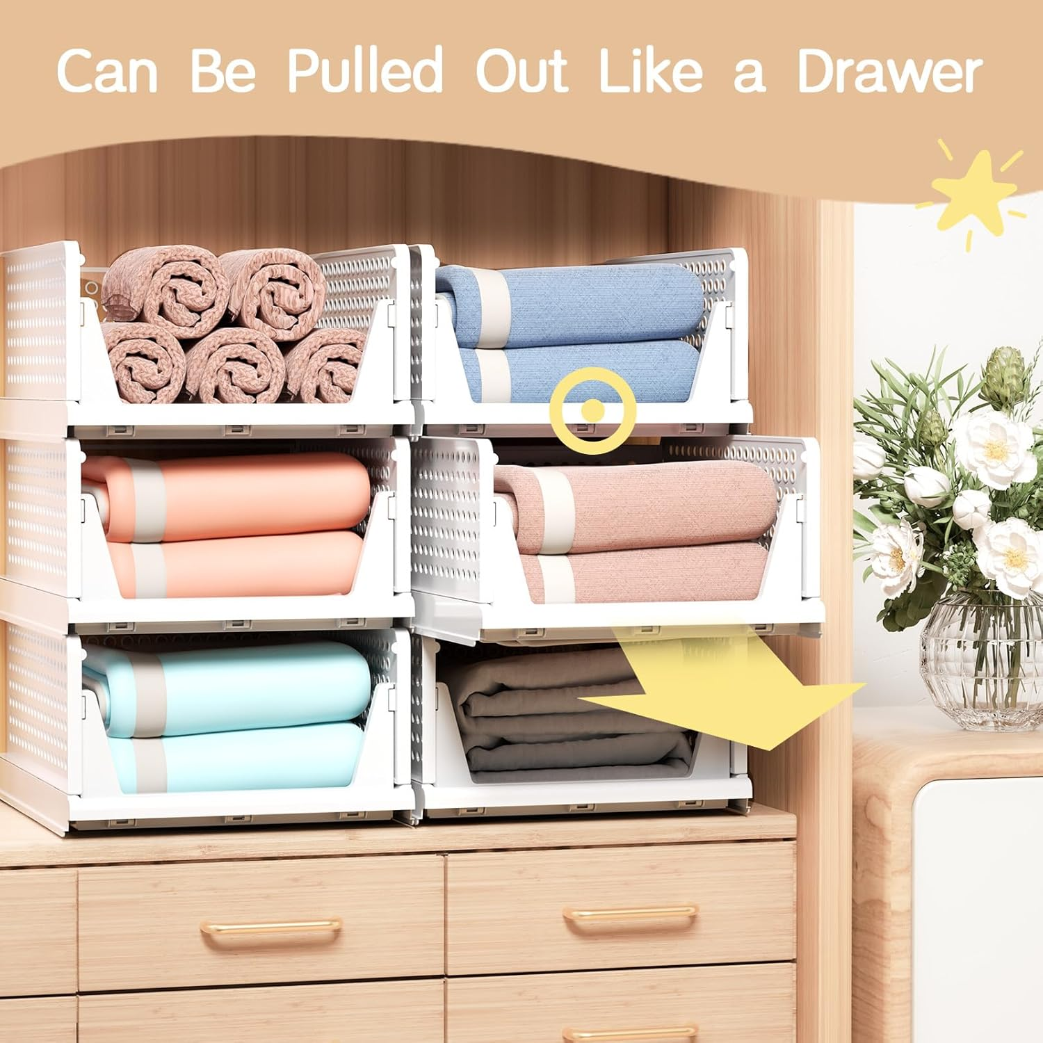 Comfycottage Stackable Storage Drawers, L Size Closet Organizers and Storage of 4 Pack Closet Drawers, Organizer Baskets, Sweater Storage Organizer for Closet, Wardrobe Organizer, Towel Organizer image number 6