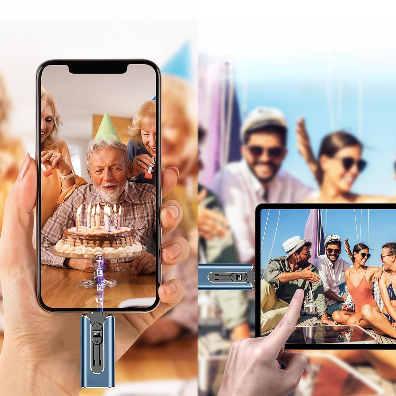 Treayes 4 in 1 Phone Photo Stick, for Mfi Certified Phone Flash Drive, 512G USB Drive for Iphone Ipad USB Stick, Phone Thumb Drive,Phone Photo Storage Phone Memory Stick (Blue) image number 1