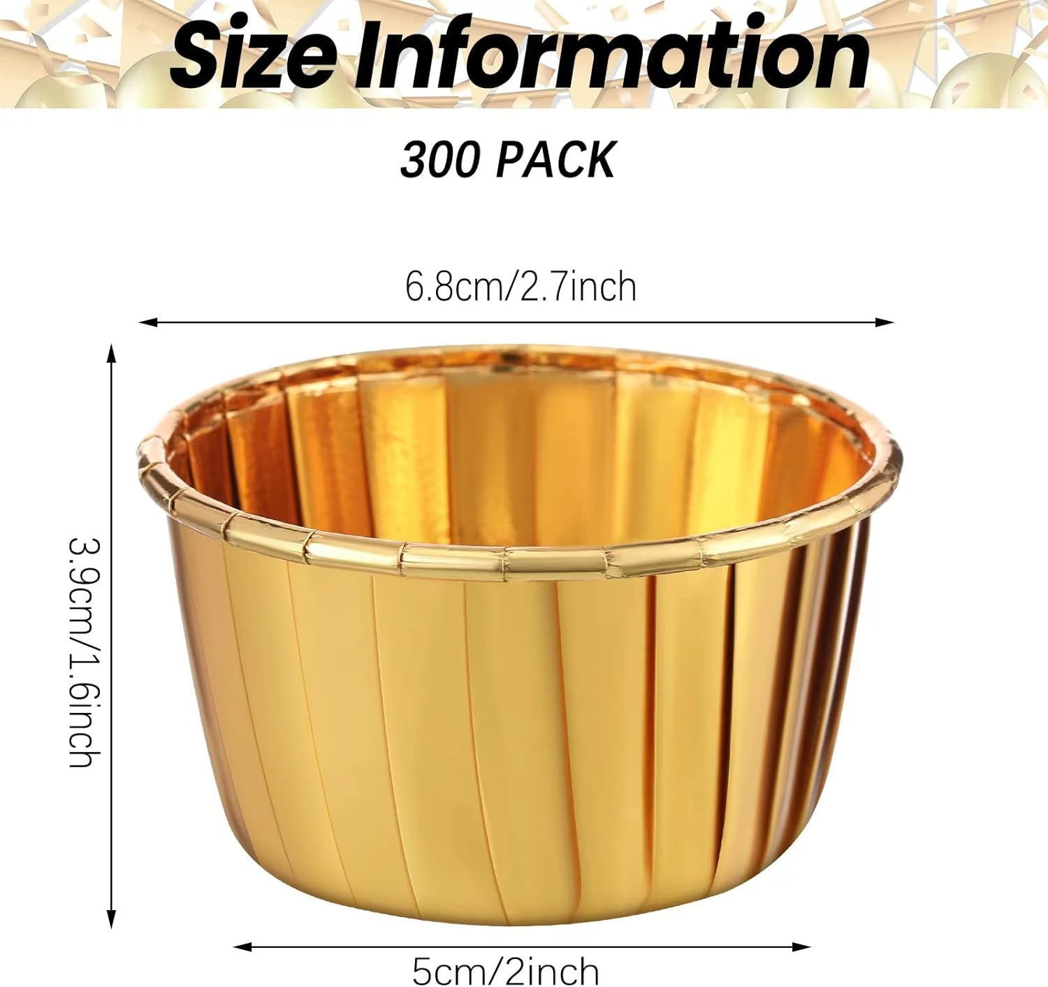 300 Pack Gold Cupcake Liners Bulk Disposable Foil Muffin Cups 3.5 Oz Wrappers for Baking Aluminum Paper Mini Metallic Disposable Holiday Party Wedding Festival Supply