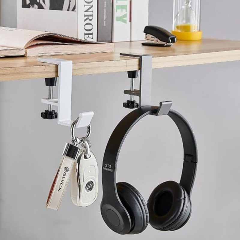 Jindizi Purse Hanger for Desk, 2 Pcs Headphone Holder Clamps, Universal Fit Desk Headphone Hanger, Movable Table Hooks for Hanging Bags Clothes, Hats, Coats image number 1