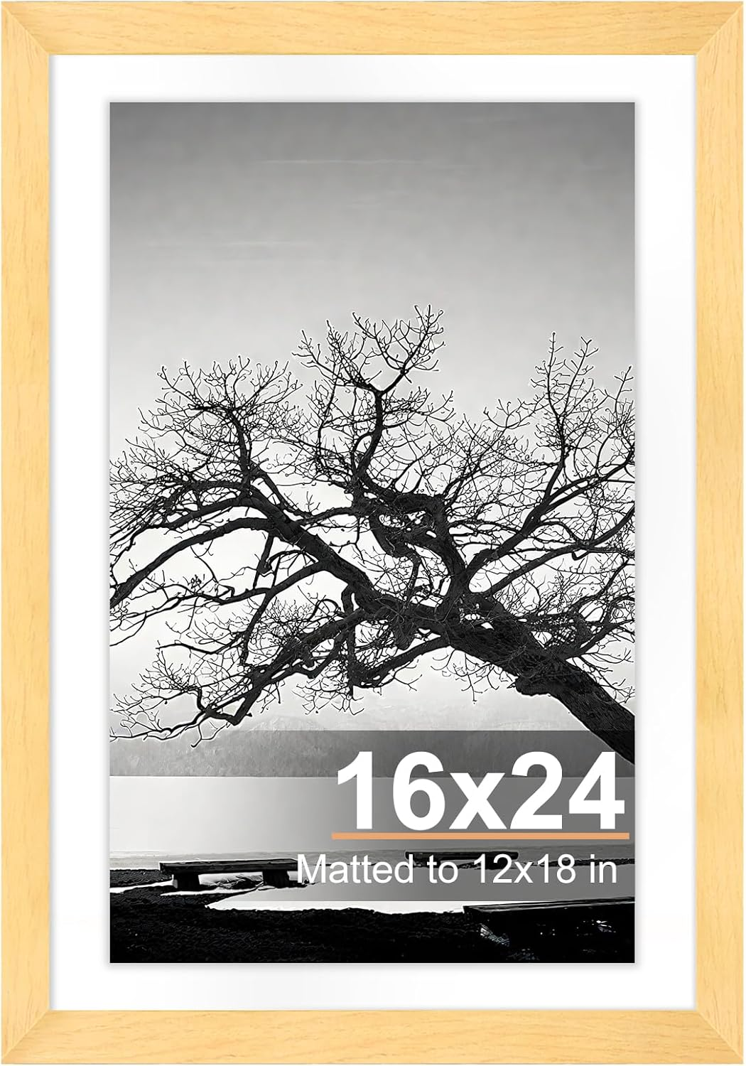 Solid Wood Picture Frame 8X10 Natural Wooden Photo Frames with Mat,Wall Poster Frame for Home Office Decor, Tabletop and Wall Mounting, High-Definition Plexiglass