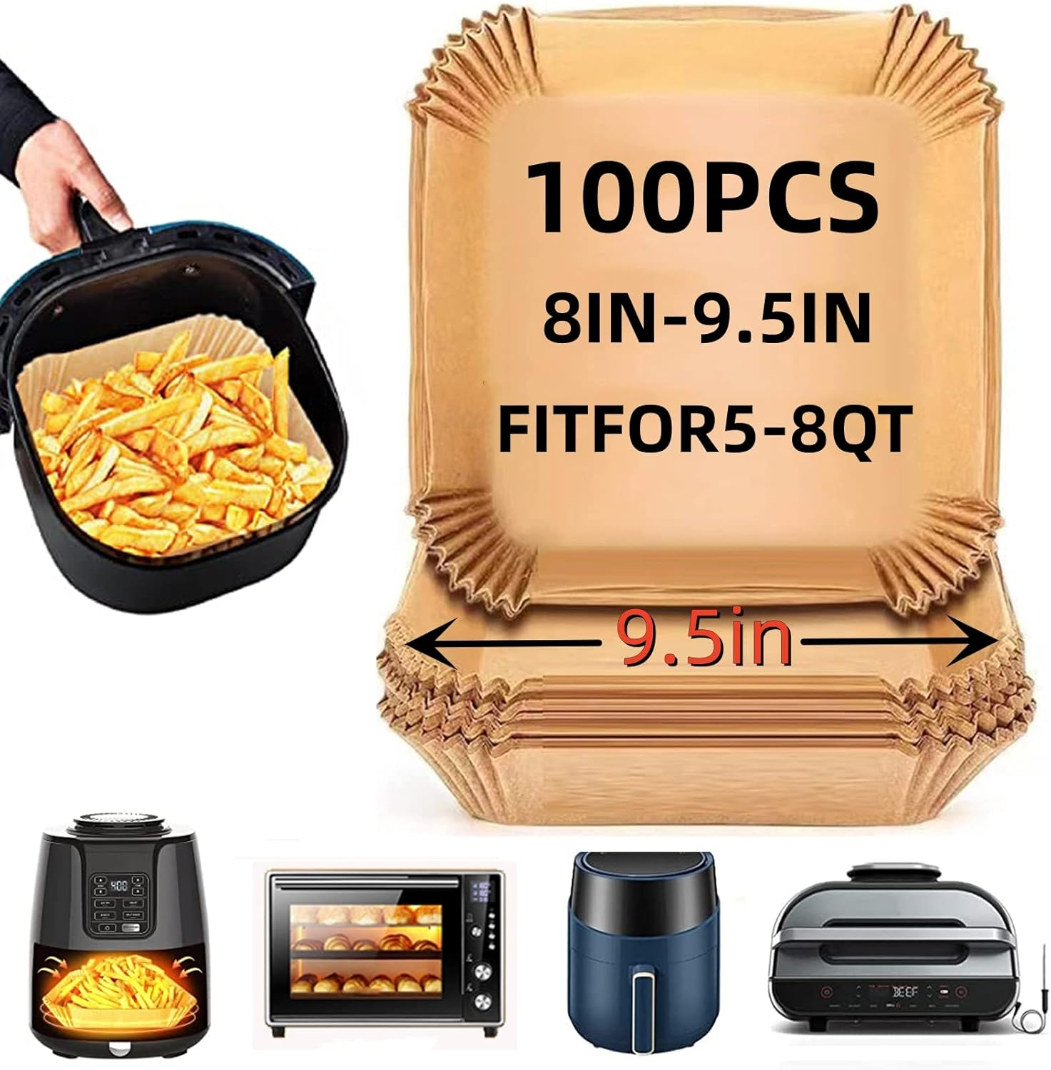 Air Fryer Disposable Paper Liner for Ninja Dual,100Pcs Non-Stick Air Fryer Liners Rectangle 8.6X5.5In,Compatible with Ninja AF300UK AF400UK, Salter and Other Dual Zone Air Fryer. image number 3