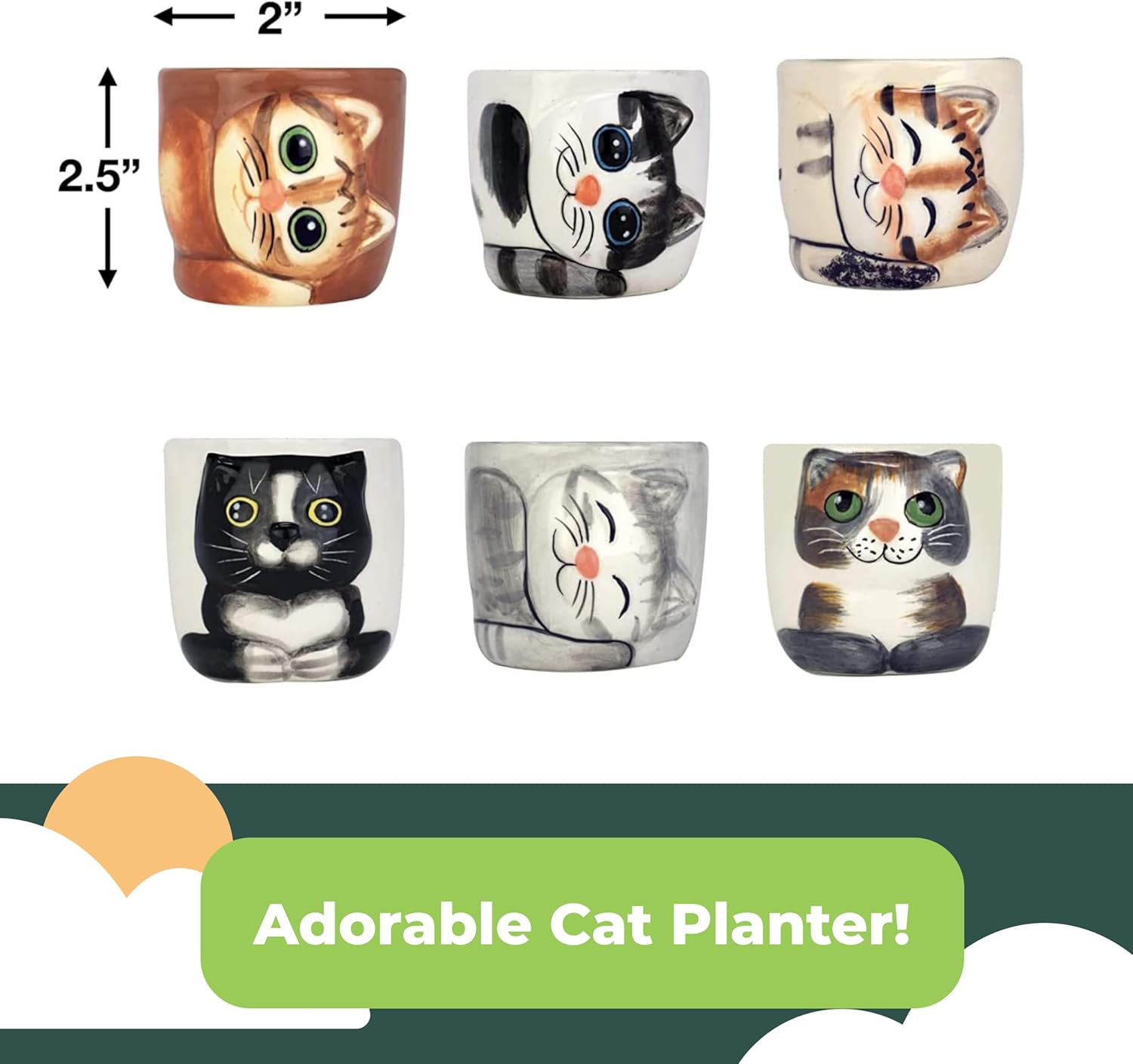 Window Garden Cute Cat Planter Pot - 6 Mini 3" Succulent Kitty Pots - Cute Flower Pots for Indoor Plants - Cat Decor Vase for Cactus, Herb image number 5