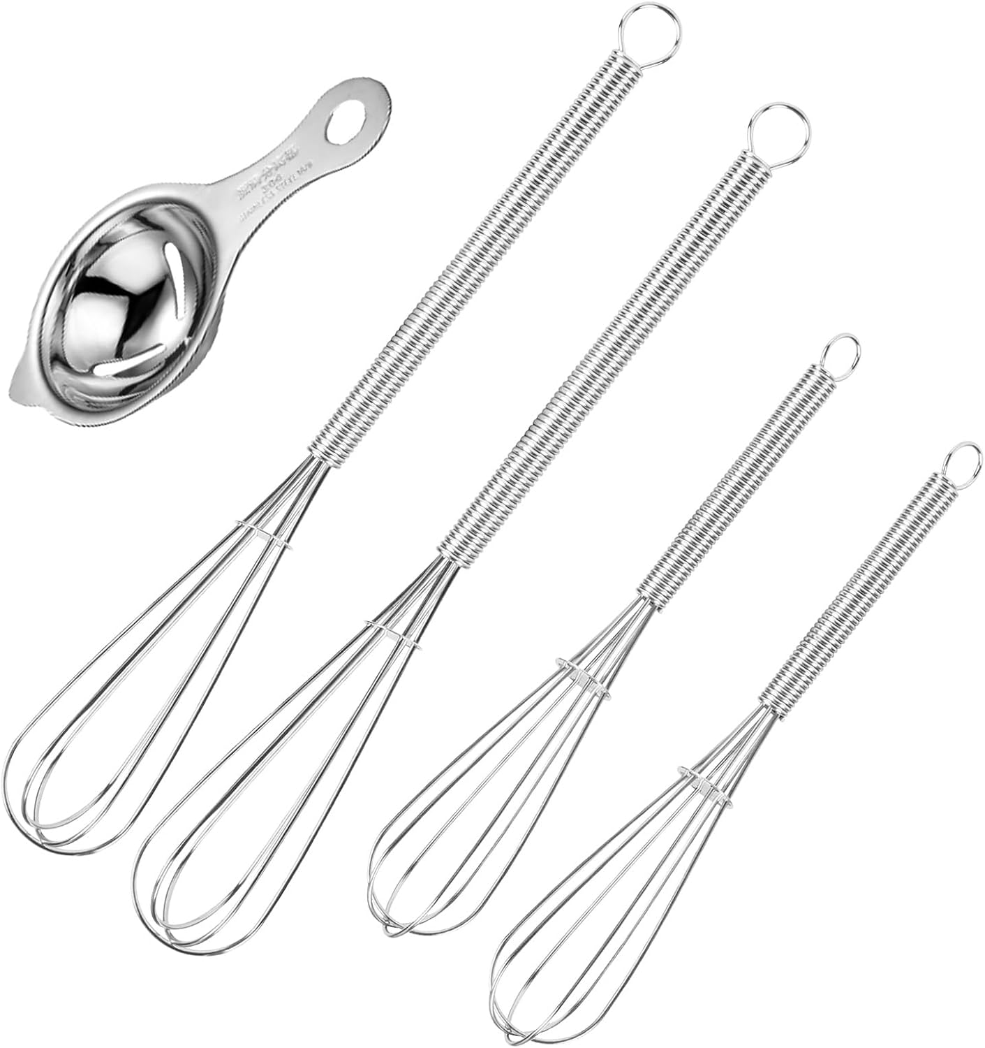 5 Pack Stainless Steel Mini Whisks Set with Egg Separator Includes 5 Inch and 7 Inch Small Wire Whisks for Baking Cooking Mixing Eggs Sauces Batters image number 2