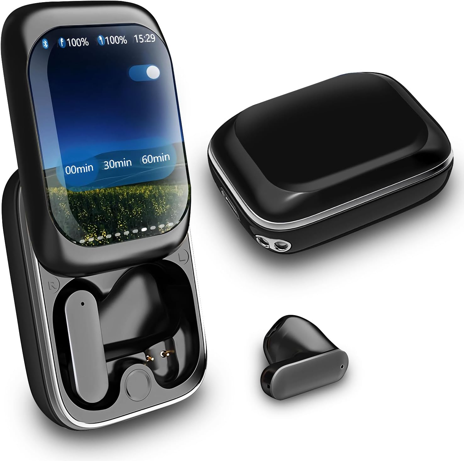 Mesen Touchscreen Bluetooth Headphones, Wireless Bluetooth 5.3 with ANC/ENC Noise Cancelling Mic, 48 Hours Deep Bass Earbuds, Wireless Headphones with LED Colour Screen for Ios/Android image number 6