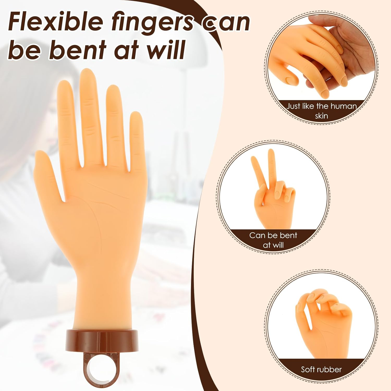 Nail Practice Hand with Clamp Holder Bendable Nail Training Hand Portable Manicure Practice Kit Practical Manicure Training Kit Fit for Manicurist Home(1Set) image number 6