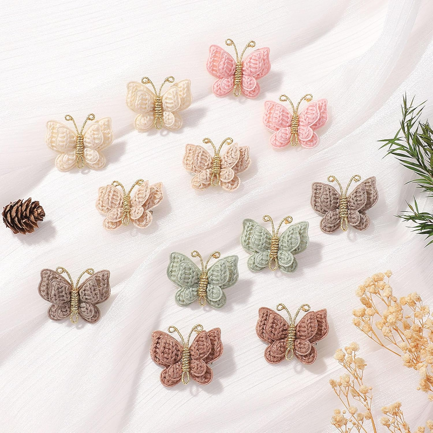 JOVALA 12PCS Baby Girl Hair Bow Clips Mini Butterfly Knitted Hair Clip Barrettes Wedding Hair Accessories for Infants Toddlers Baby Kids image number 2