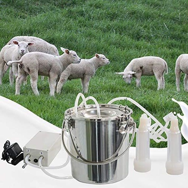 3L Goat Milking Machine,Pulsation Vacuum Electric Milker,Portable Automatic Breast Pump with 2 Teat Cups Stainless Steel Bucket for Goats(3L) image number 3