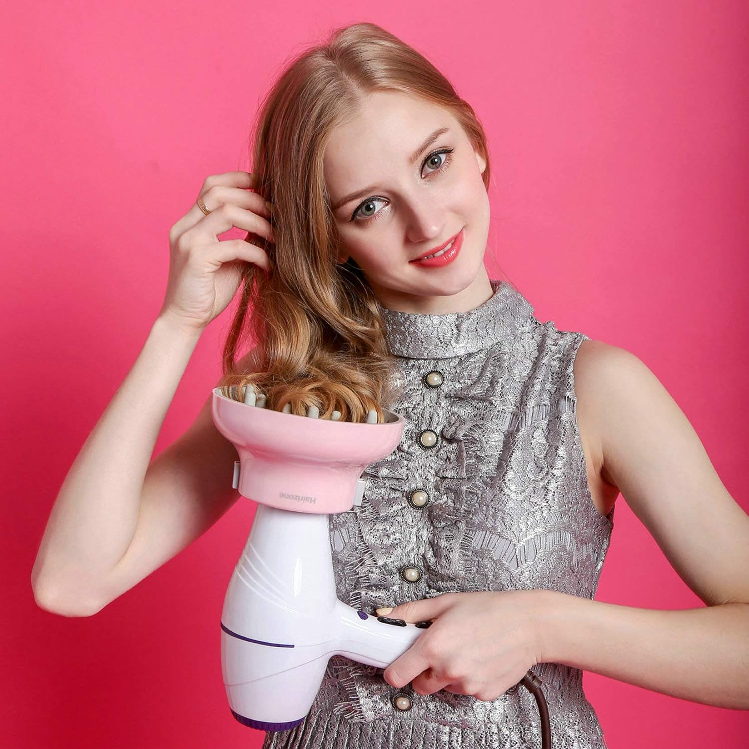 Hairizone Universal Hair Diffuser Adaptable for Blow Dryers with D-1.7-Inch to 2.6-Inch for Curly or Wavy Hair, Pink - Light Blue image number 4