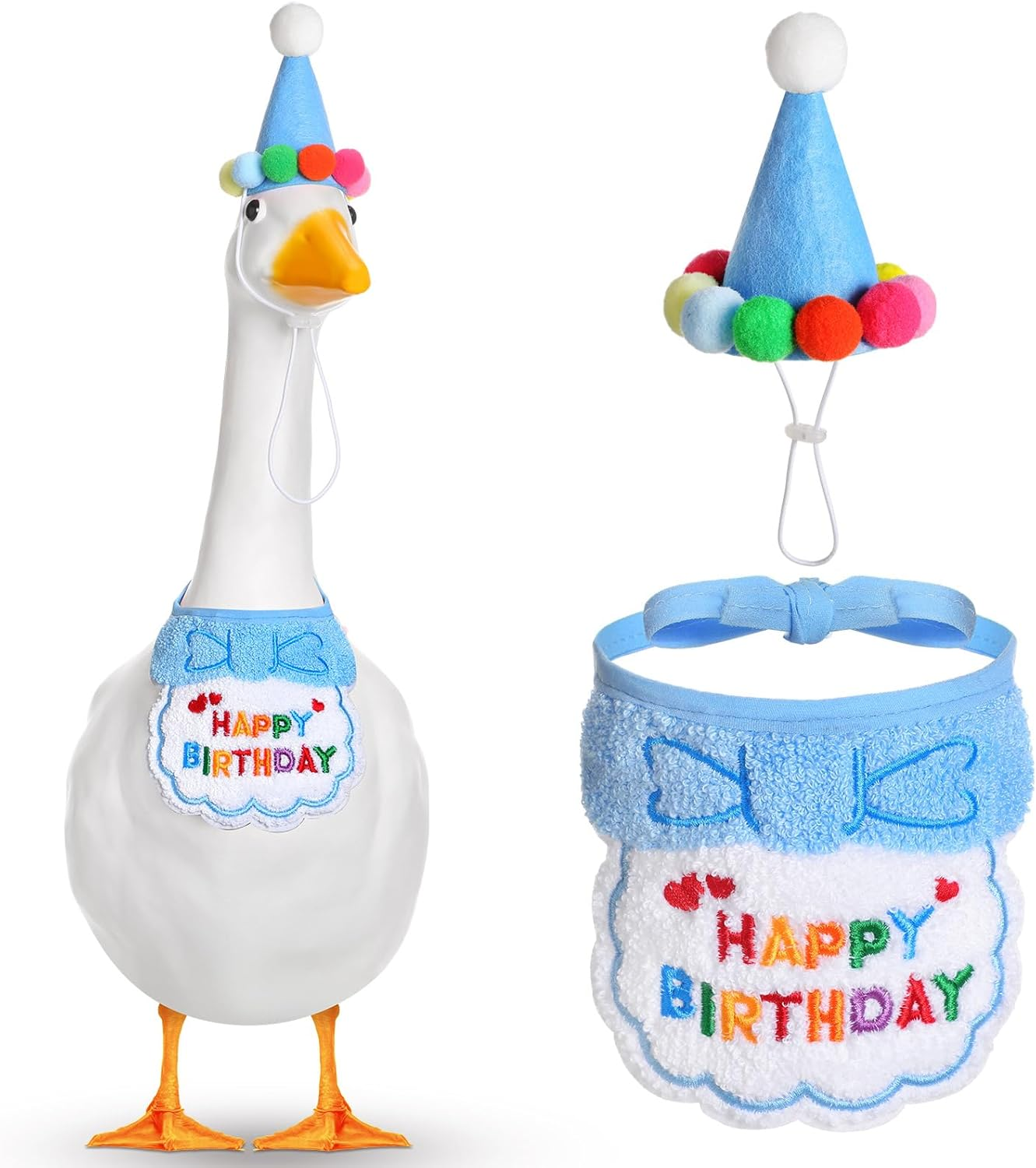 Abbylike Happy Birthday Goose Outfit Lawn Porch Goose Outfits with Party Hat Bandana for 23" 17" Cement Plastic Duck Decor