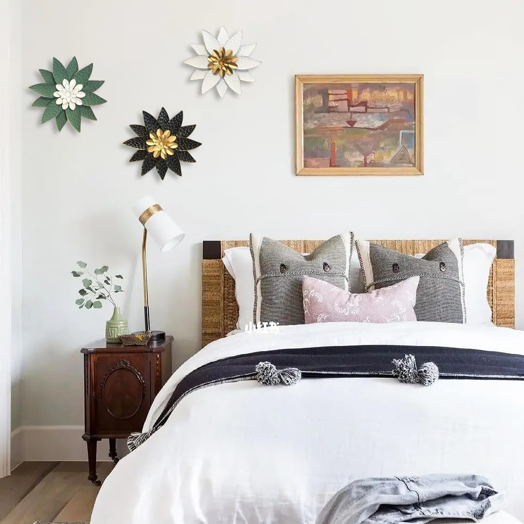 Metal Flower Wall Art Decor,10" Rustic Modern Antique Floral Sculpture, Distressed Iron Wall Hanging Home Decoration Accent Artworks for Indoor Kitchen Bedroom Living Office Outdoor Garden Patio - 38A-Black image number 3