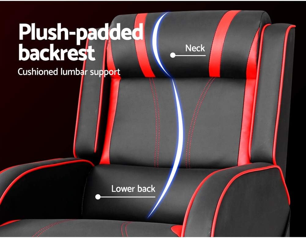 Artiss Recliner Chair PU Leather Gaming Recliners Sofa with Adjustable Backrest Footrest, Black Lounge Couch Armchair with Study Steel Base，2 Side Pockets for Living Room, Bedroom