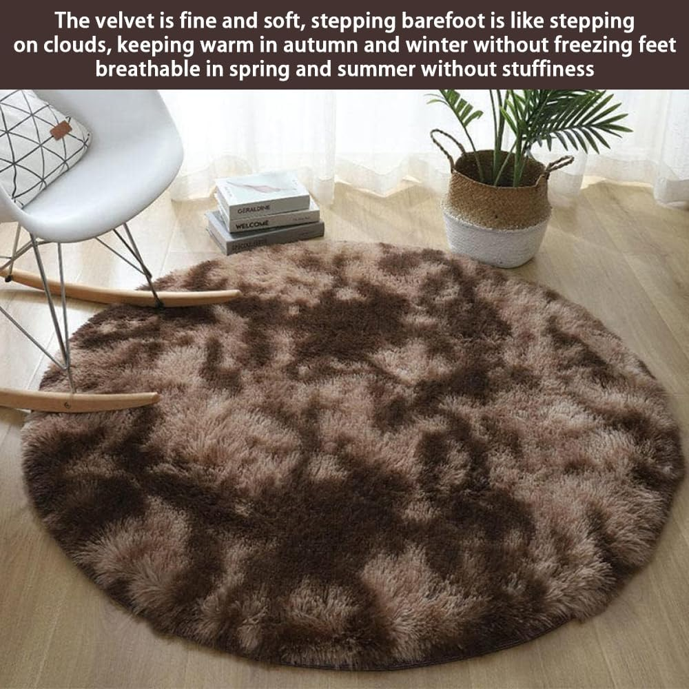 Coffee Brown round Rug, Ultra Soft Shaggy Circular Carpet, Non-Slip Eco-Friendly Fluffy Floor Mat, Cute Room Office Decor, for Living Room, Bedroom, Yoga & Office ﻿ image number 3