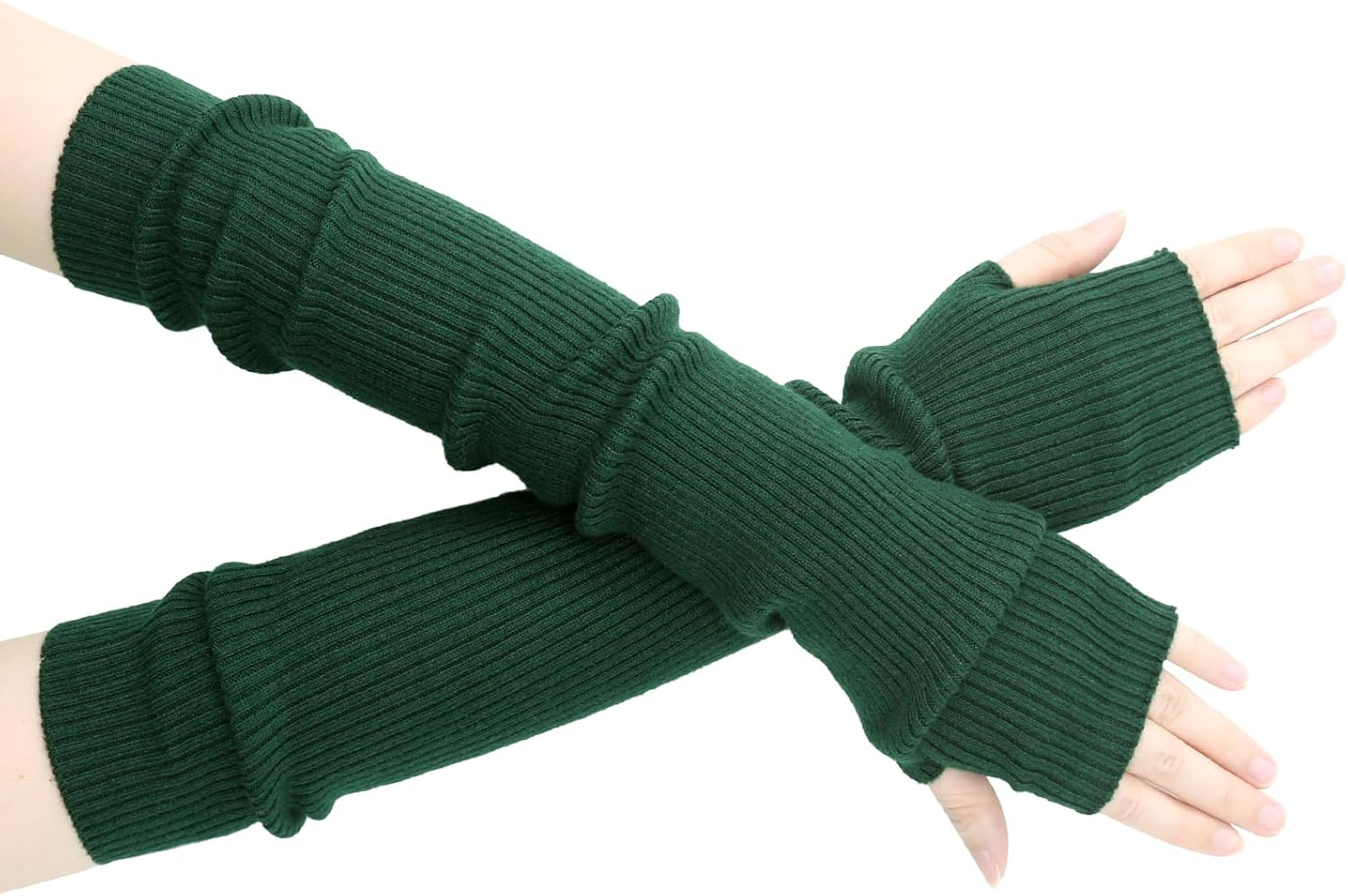 SEYUFN Winter Fingerless Long Gloves for Women Cashmere Blended Knitted Arm Warmers Super Soft Black Arm Sleeves image number 3