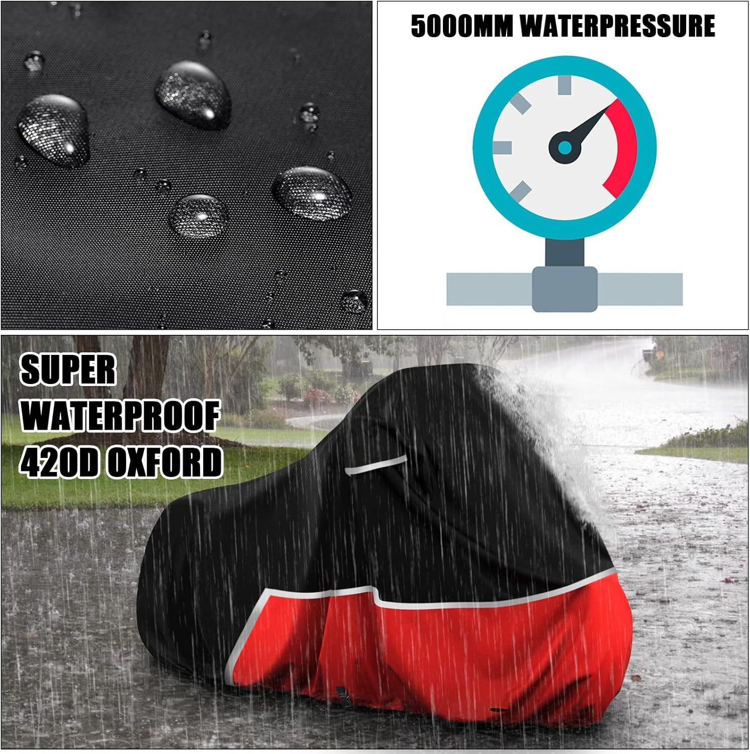 Waterproof Motorcycle Cover Replace for Harley Davidson Cruiser Models, 420D Oxford Cloth Softail, Dyna, Iron 883, Fat Boy 114, Forty-Eight, Low Rider, Sport Glide Cover for Snow Rain Protection