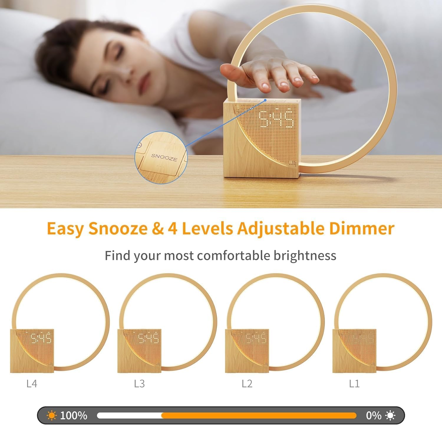 Vnoeom Alarm Clock Bedside Lamp, Touch Table Lamp with Natural Sounds, Desk Lamp with Alarm Clock, Touch Control 3 Levels Brightness,Night Light for Bedroom, Living Room, Nightstand image number 3