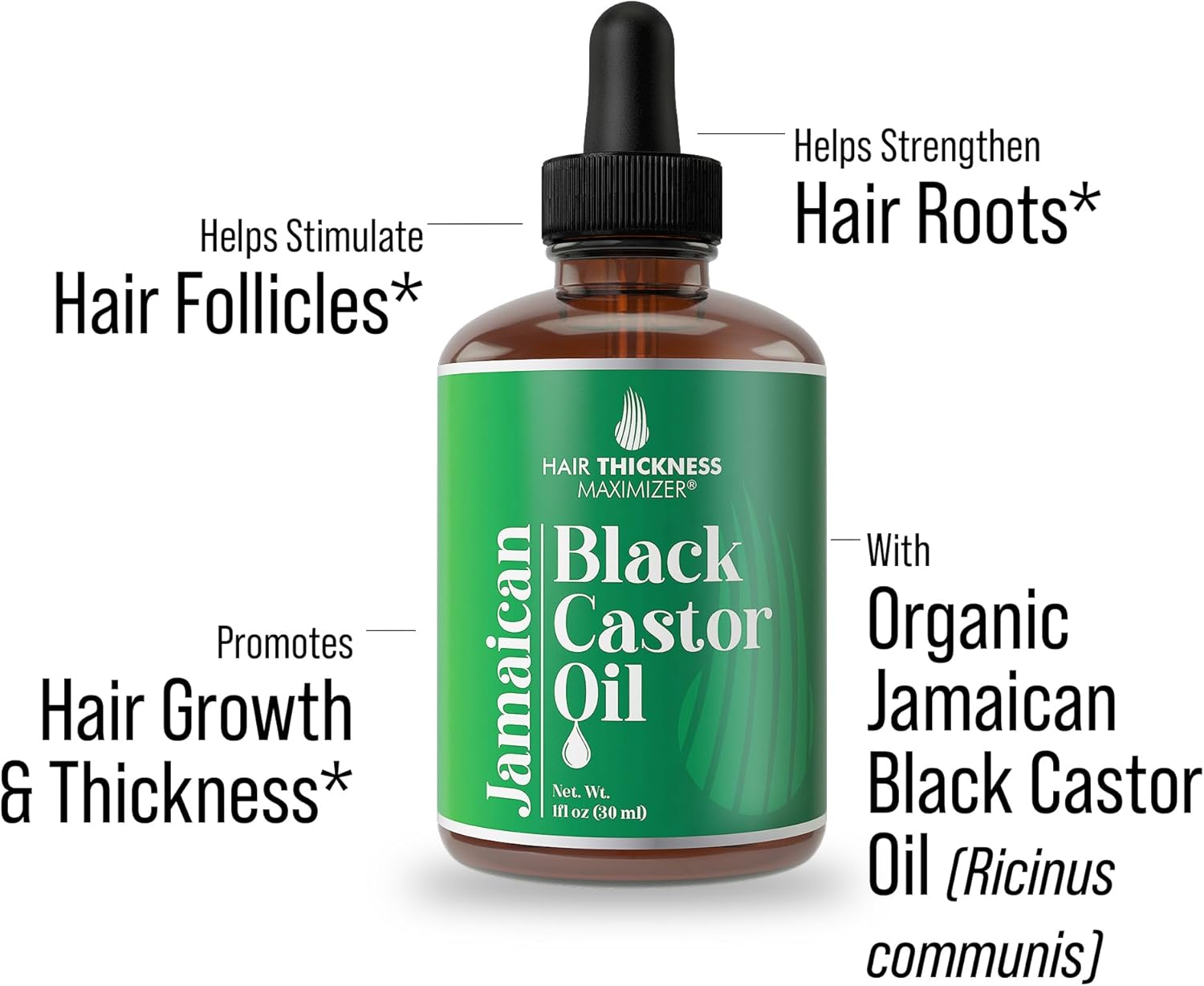 Hair Thickness Maximizer 100% Organic Cold-Pressed Jamaican Black Castor Oil, Unscented, Thickening Hair, Eyelashes, Eyebrows, for Men + Women image number 2
