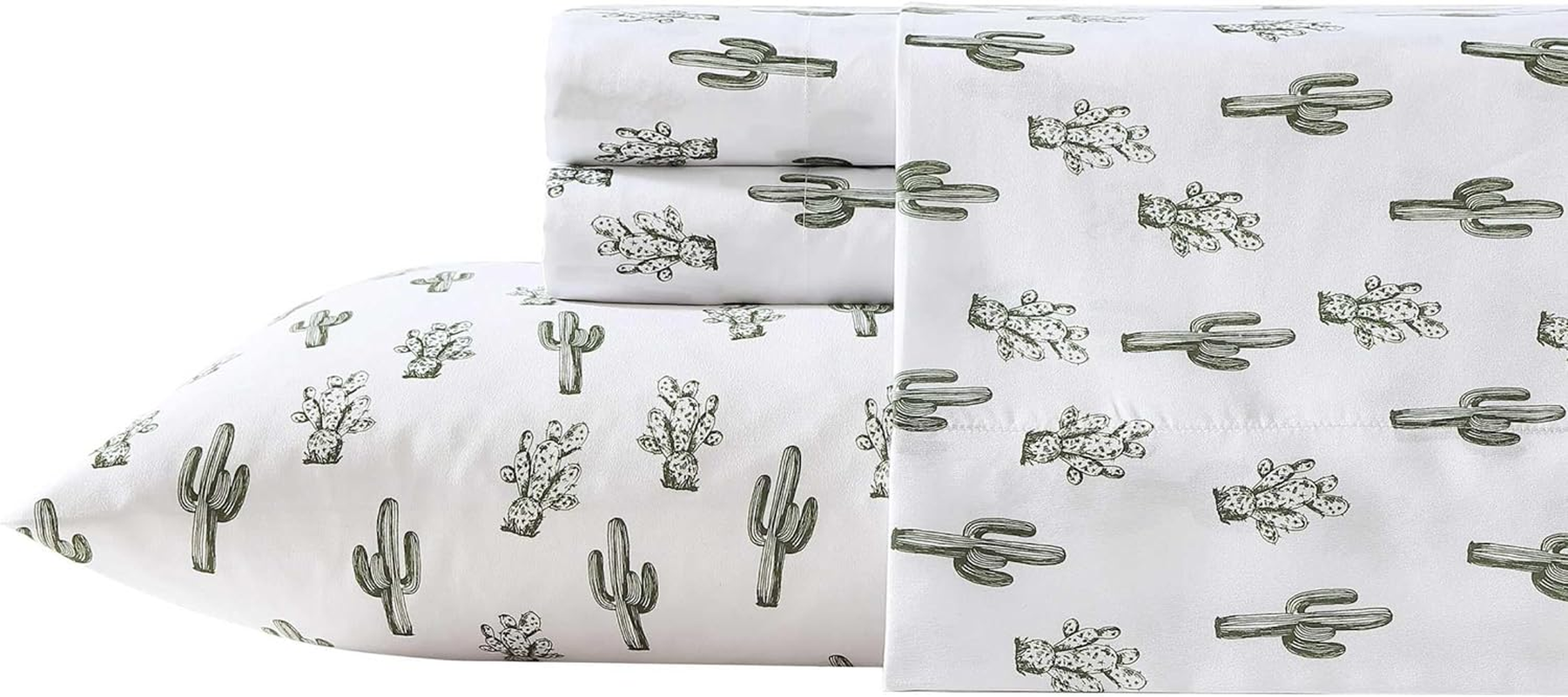 Wrangler - Sheet Set, Breathable & Wrinkle Resistant Bedding, Includes Matching Sham & Pillowcases, Western Inspired Home Decor (Cacti Green, Queen) image number 2