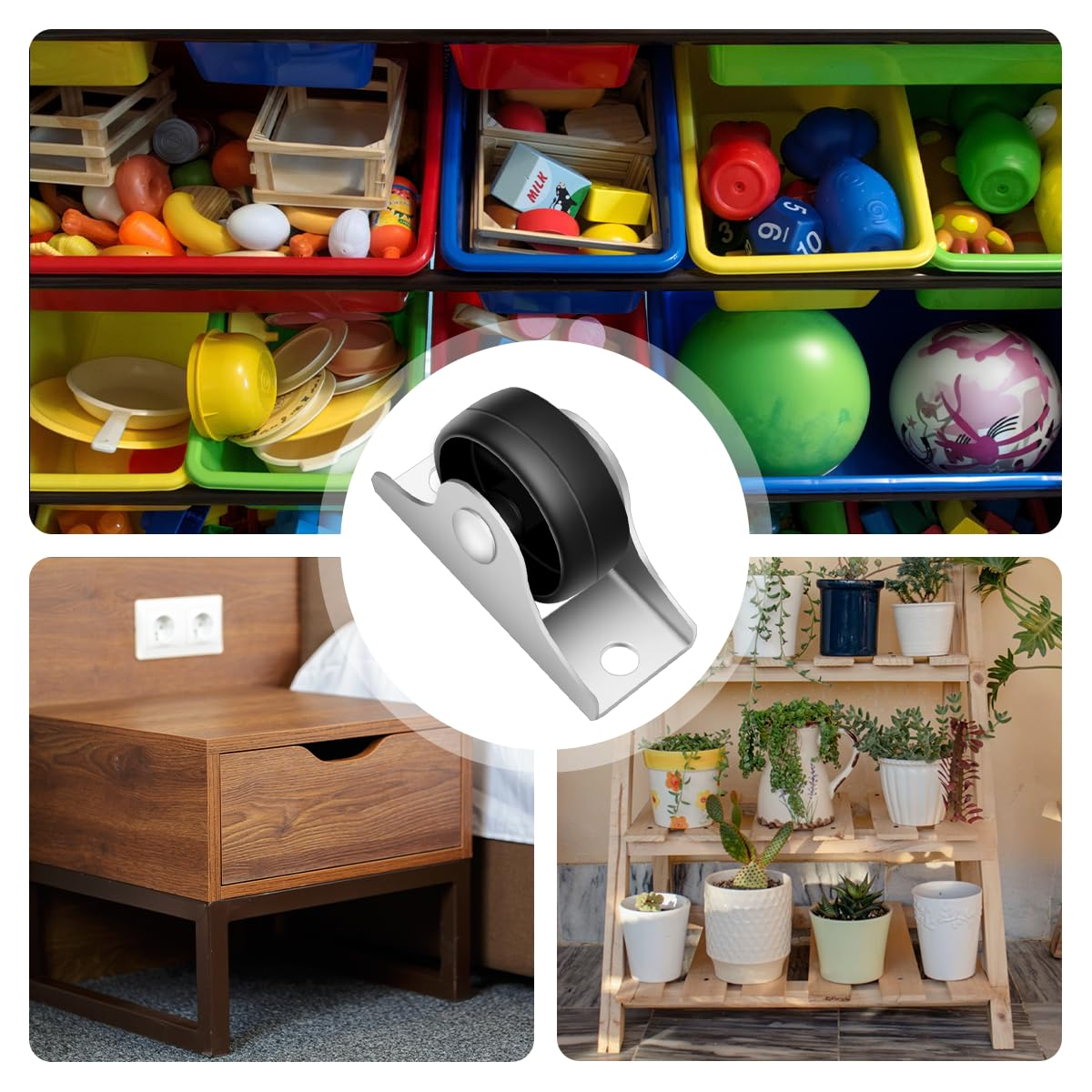 WELANE Mini Caster Wheels, 8 PCS Small Silent Fixed Caster Wheels for Furniture, Small Appliances, Storage Crate -Non Swivel image number 3