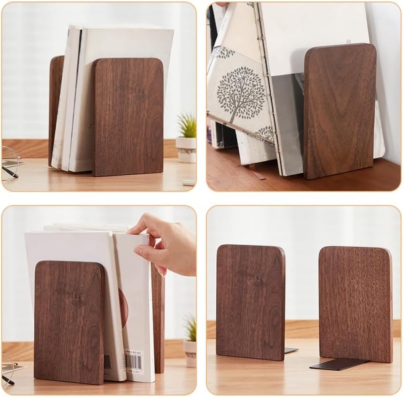 Cabilock Decorative Bookends 2Pcs Set - Wood and Iron Book Holder for Bookshelf Stylish Desktop Organizer 17 X 12 X 11Cm for Home and Office image number 4