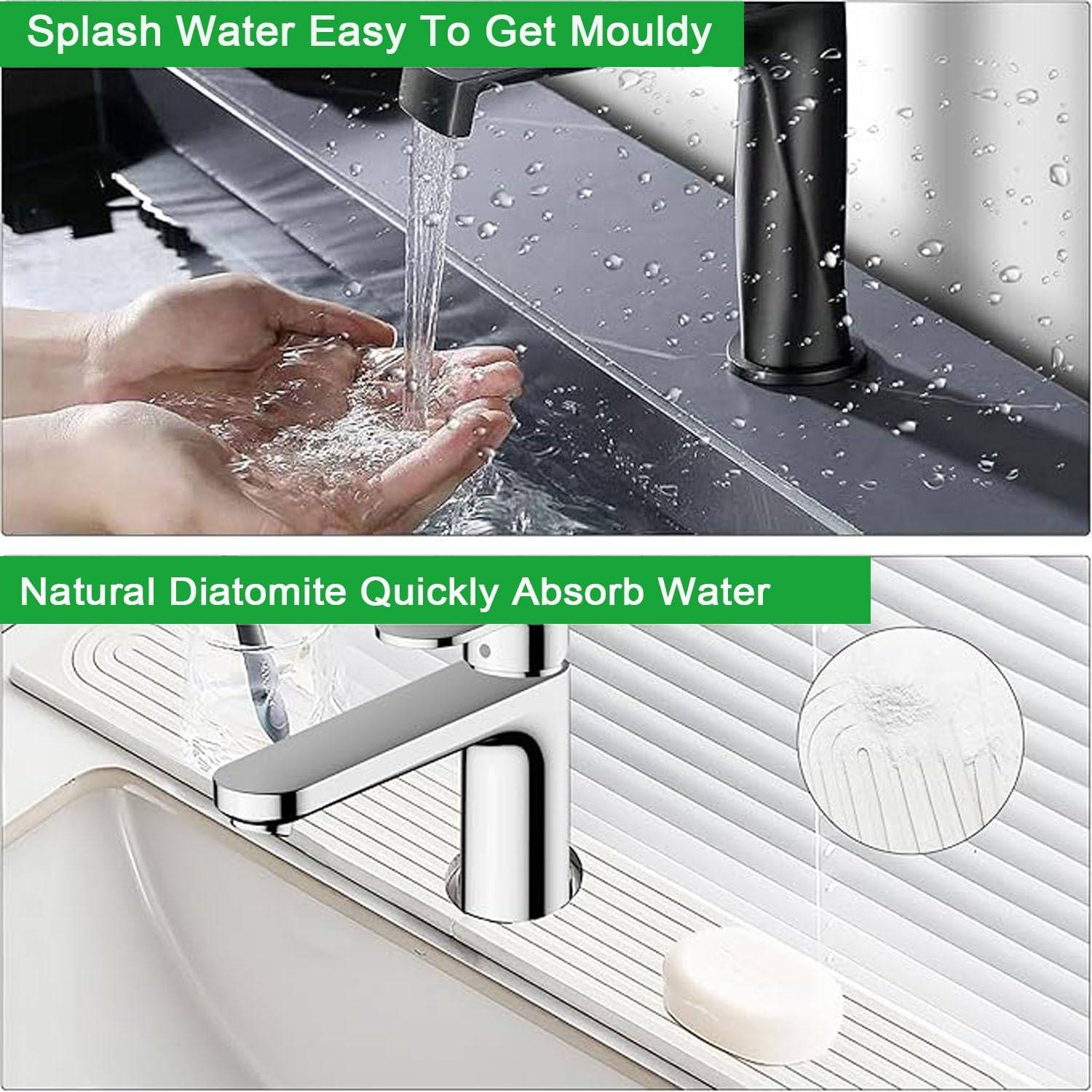 Lxcshljx 24 in Faucet Mat for Kitchen Sink, Faucet Splash Guard, Diatomite Fast Drying Stone Sink Tray, Absorbent Mat for Kitchen and Bathroom Counter, Faucet Splash Catcher, Prevents Moisture Buildup image number 3