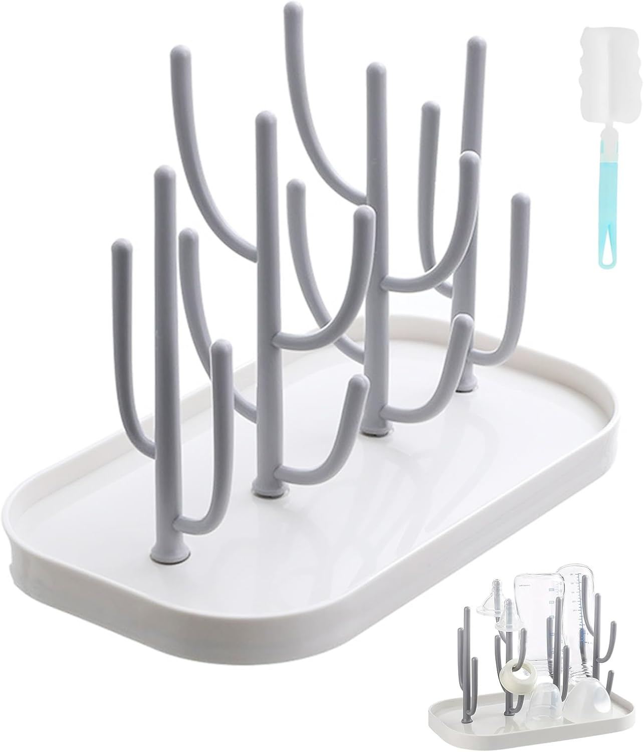 Baby Bottle Drying Rack with Tray, Creative Tree Branch Baby Bottle Dryer Holder,Tabletop Bottle Rack, Suitable for Bottle, Nipple, Cup, Pump Parts and Accessories (White) image number 6