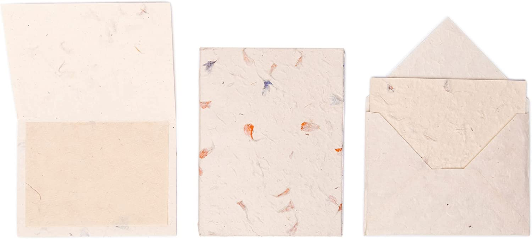 HIMALAYAN BAZAAR Lokta Paper Greeting Cards and Envelope Set - Ecofriendly Stationary Blank Note Cards | All Occasion Greeting Cards | Handmade in Nepal - Off-White image number 6