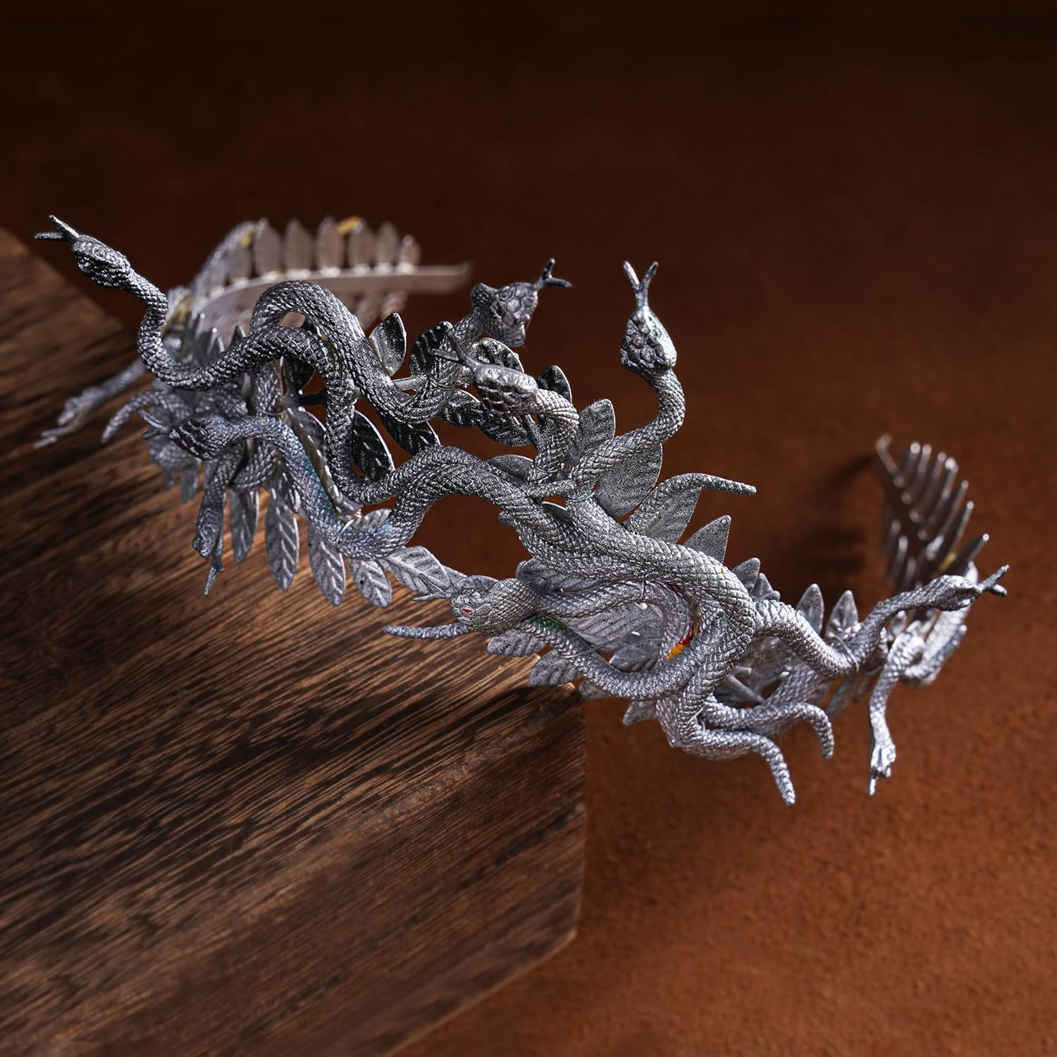 Partyforu Sliver Black Medusa Snake Crown for Halloween Women Cosplay, Greek Goddess Medusa Headband with Laurel for Renaissance image number 4