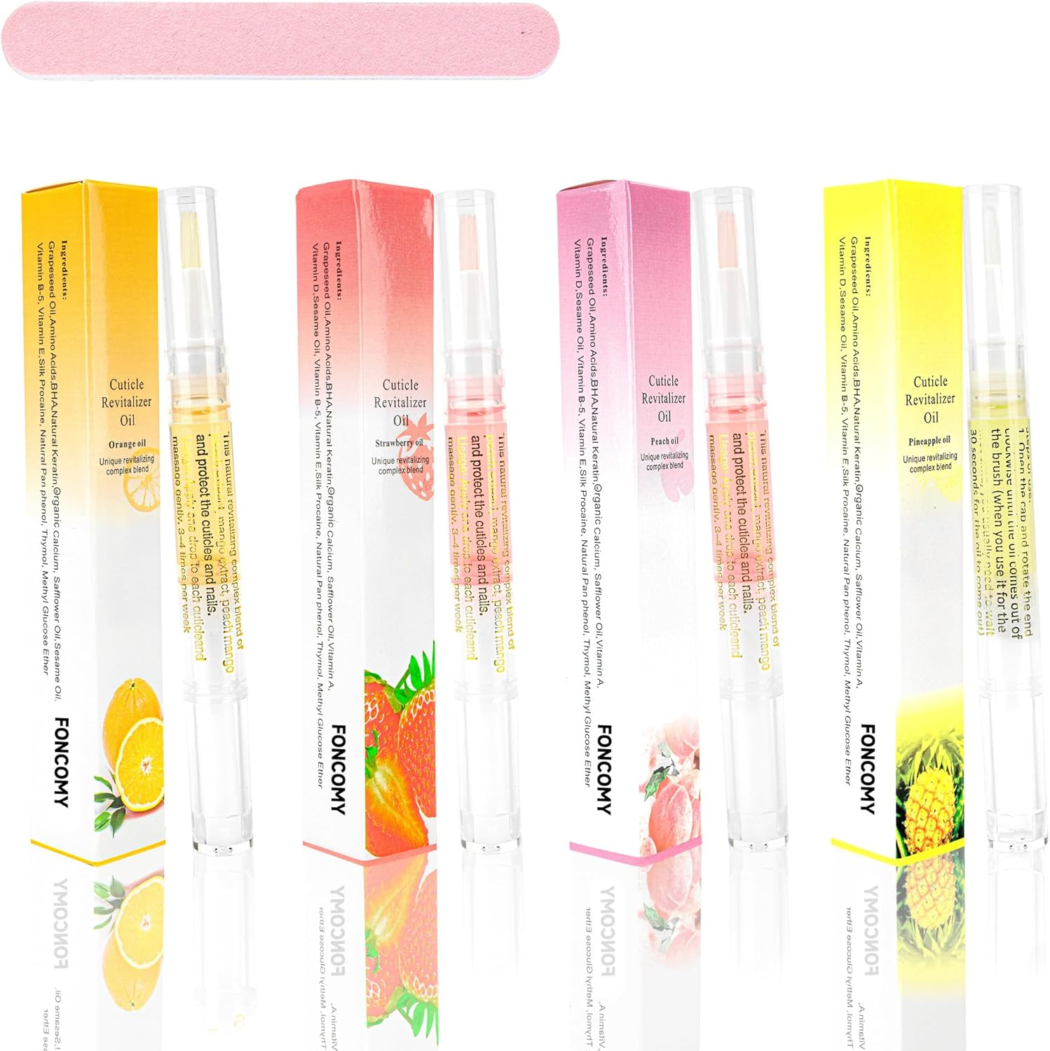 Cuticle Oil Pens - 4 PCS Revitalizing Oil Pen with Soft Brush for Nail Care, Cuticle Softener to Prevent Dry and Cracked Nails with Nail File, Mixed Scents