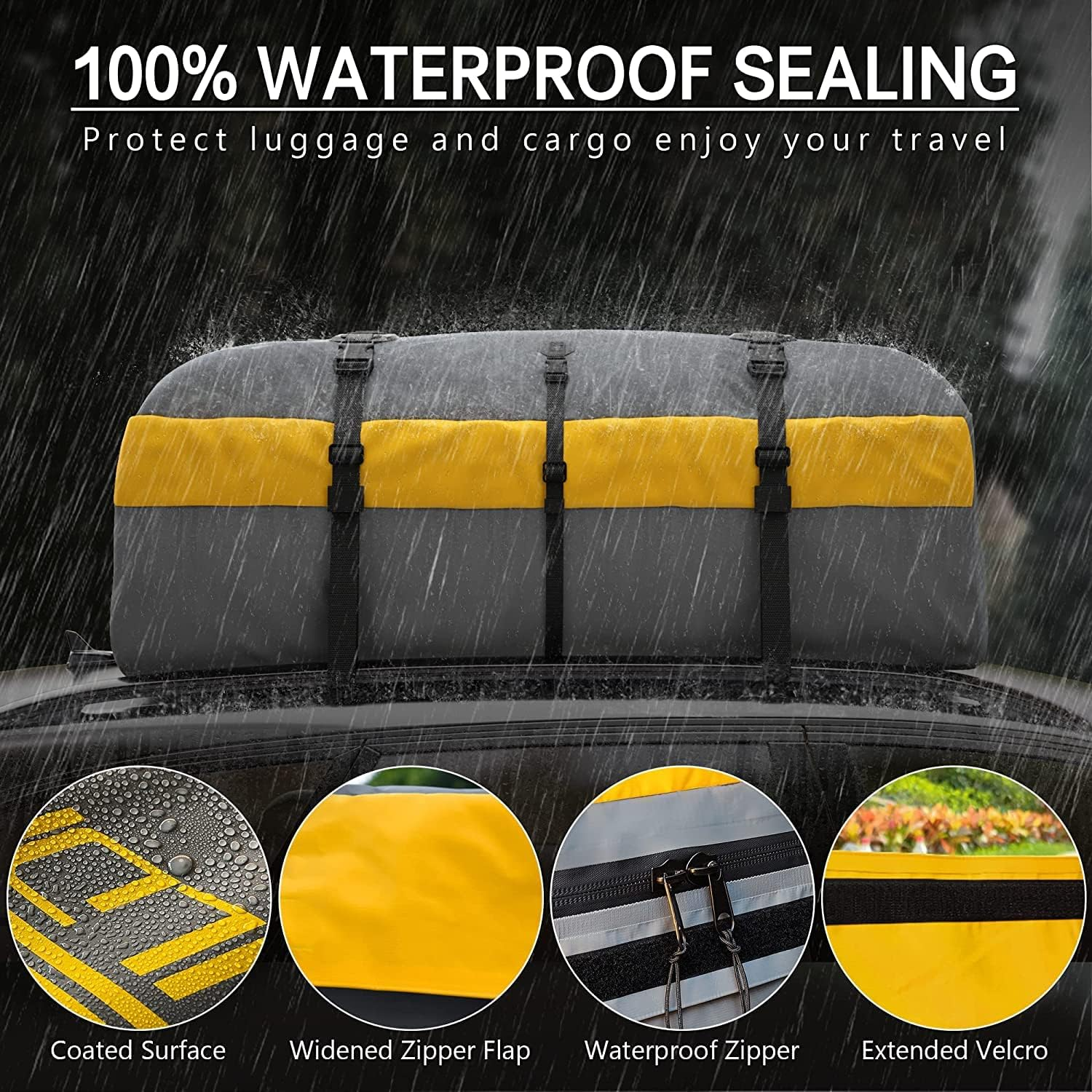 WILDROAD Car Roof Bag Rooftop Cargo Carrier, 21 Cubic Feet Waterproof Roof Luggage Cargo Carrier Bag with Anti-Slip Mat for All Cars Vehicles SUV With/Without Rack (21 Cubic Feet) image number 3