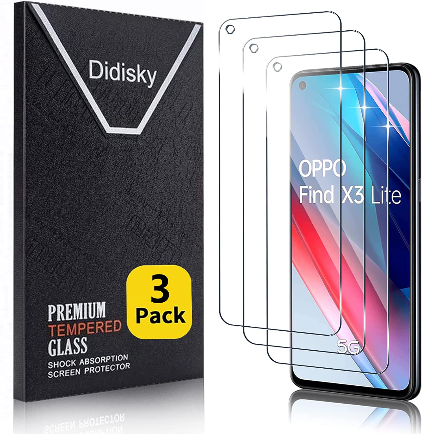 Didisky [3 Pack] Tempered Glass Screen Protector for OPPO Reno 5, Reno 6, Find X3 Lite, anti Scratch, 9H Hardness, No Bubbles, High Definition, Case Friendly, Transparent