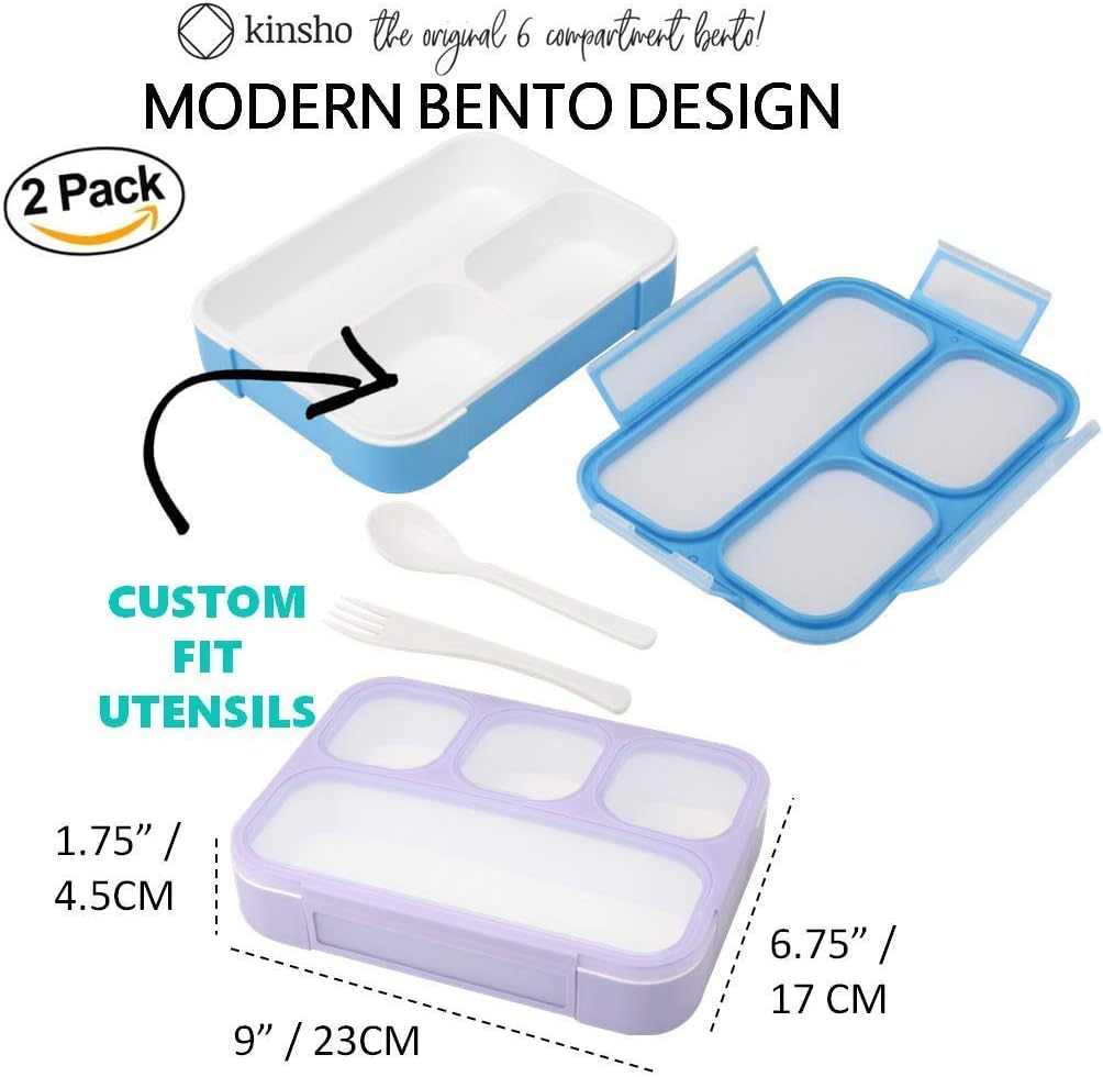 Kinsho Leakproof Bento Lunch Boxes for Teens, Adults, Women, Boys (Blue Purple Large 2 Pack) image number 2
