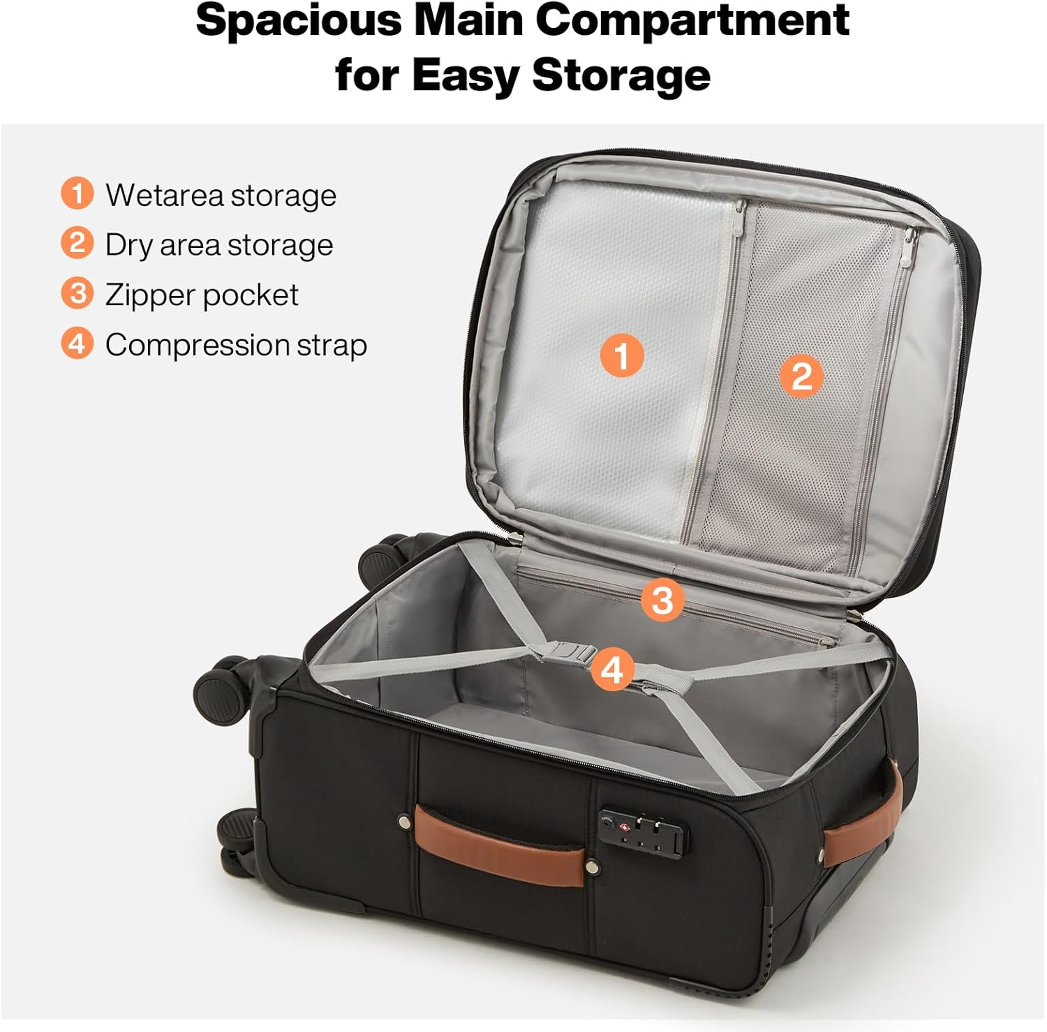 Mixi Luggage Softside Expandable Suitcase with Front Laptop Pocket, Black, 20-Inch Carry On image number 1