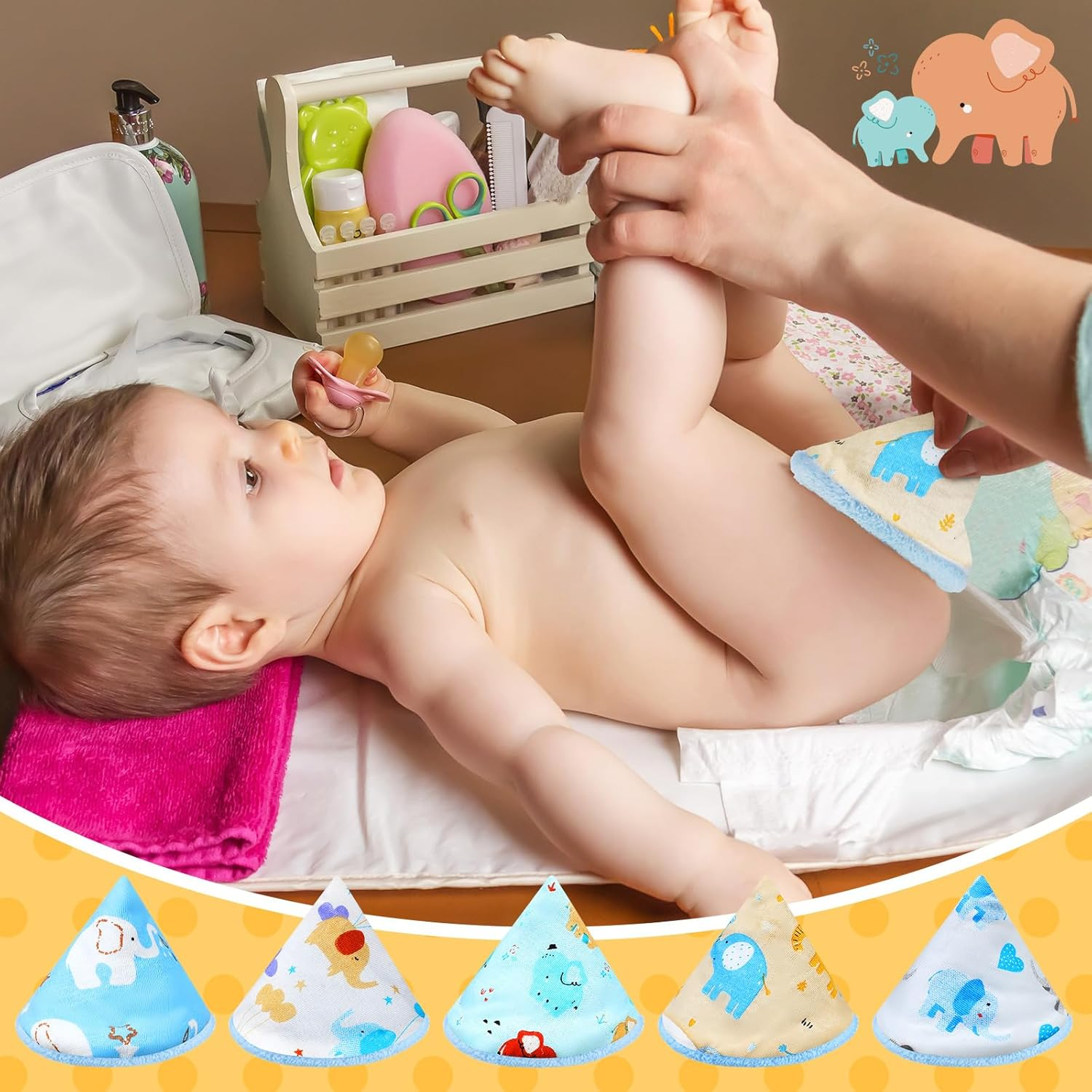 Timgle 10 Pcs Coral Velvet Pee Covers Baby Boy, Strong Water Absorption Pee Shield for Baby Boy, Reusable Pee Cap, Diaper Changing Accessory for Boys Newborn Gift (Elephants) image number 2